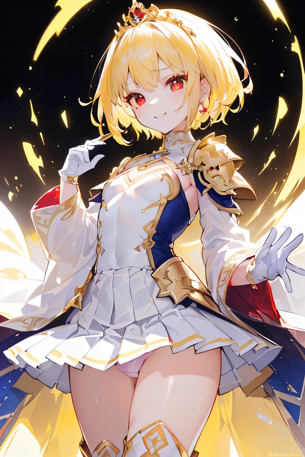 A woman in a white dress and a red cape is holding a sword - SeaArt AI