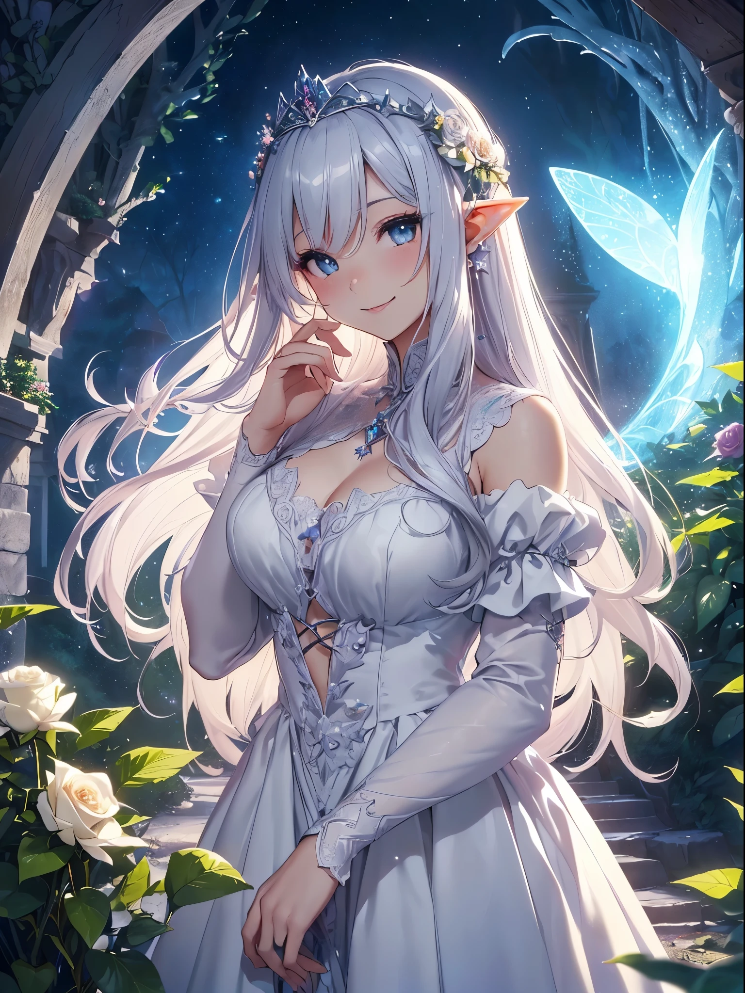 最high quality、1woman elf 、Silver Hair、bionde、、、Beautiful foam、、CourtyardShining fairy wings、E.G: Worst quality ,Flower fractal art 、see-throughbodystocking,Beautiful side shot, radiance,High-definition depiction, Realistic, 8K, Unity, beautiful Shot, light smile, Beautifully and vividly drawn, , Beautiful, beautiful, clear skin、sexly,beautiful dress,Countless rays of light pouring down, Swirling Light, big background, Raise one arm above your head, Intense light is emitted from the magic circle in front of the girl. forest、Lots of leaves、Green leaves、flower、Particles of light、Bedroom at night、Magic Palace、Fairy tale、
Romanticism,Cowboy Shot: The most beautiful form of chaos, Mr..々Farbe, Intertwined flowers, Particle,magical gentle light,smile,sexly,image quality、masterpiece、Beautiful Face、Super beautiful elf woman((Big breasted 22 year old office lady、Nipples、Bust 100,Beautiful long ironed hair 、bionde hair,height: 165cm。、sexly、Esbian、、high quality、、background((Star Narski)))、Starry Sky、Visual art、Written boundary depth、、Elf Ears、、universe、Happy smile、Gentle light、Elf forest、elegant、ticker beautiful decorative、、magic、forest、beautiful tiara、Beautiful bed、Beautiful Landscape、A kind smile、wonderful、Fluttering petals、Dance happily、、Cultivate fantasy、、Mystery light Lots of flowers、、art、forest, palace, art,mystery,Ultra-high resolution,atmosphere