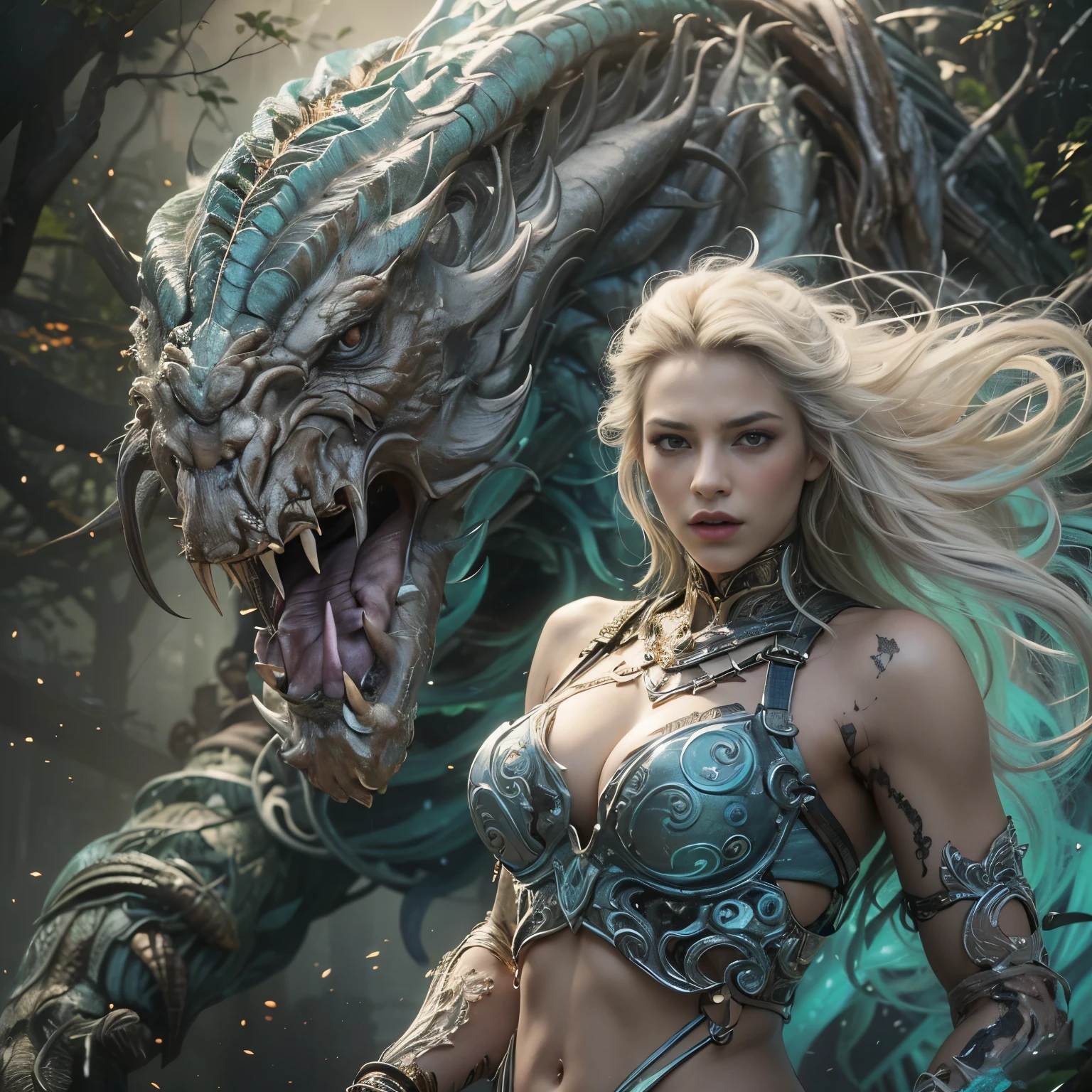 1 female alien, The predator, warrior, (extremely beautiful:1.2), (intense gaze:1.4), (predator:1.1), long dark claws, NSFW,  nipples, thick eyebrows, glowing and shining sky blue eyes, the most beautiful face in the universe, platinum blonde,

A woman with an extremely beautiful face, her intense gaze fixed on her prey, a primal force that could not be denied.

(extreamly beautiful lean body:1.5), (ultra muscular build:1.2), (prowling:1.3), (sleek movements:1.4),

Her beautiful body, muscular and toned, moved with sleek grace as she prowled, ready to strike at a moment's notice. The predator within her was always on