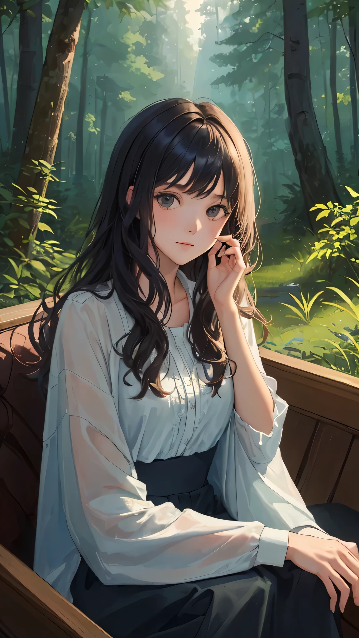 (masterpiece, best quality:1.4), 1girl, looking at viewer,
(wavy hair:0.8), long hair,
(on front), river, forest,
{upper body|cowboy shot},
{night|morning|dawn},
{indoors|outdoors},
{sitting|standing|ground},wear a beatiful sunglass in her eyes.