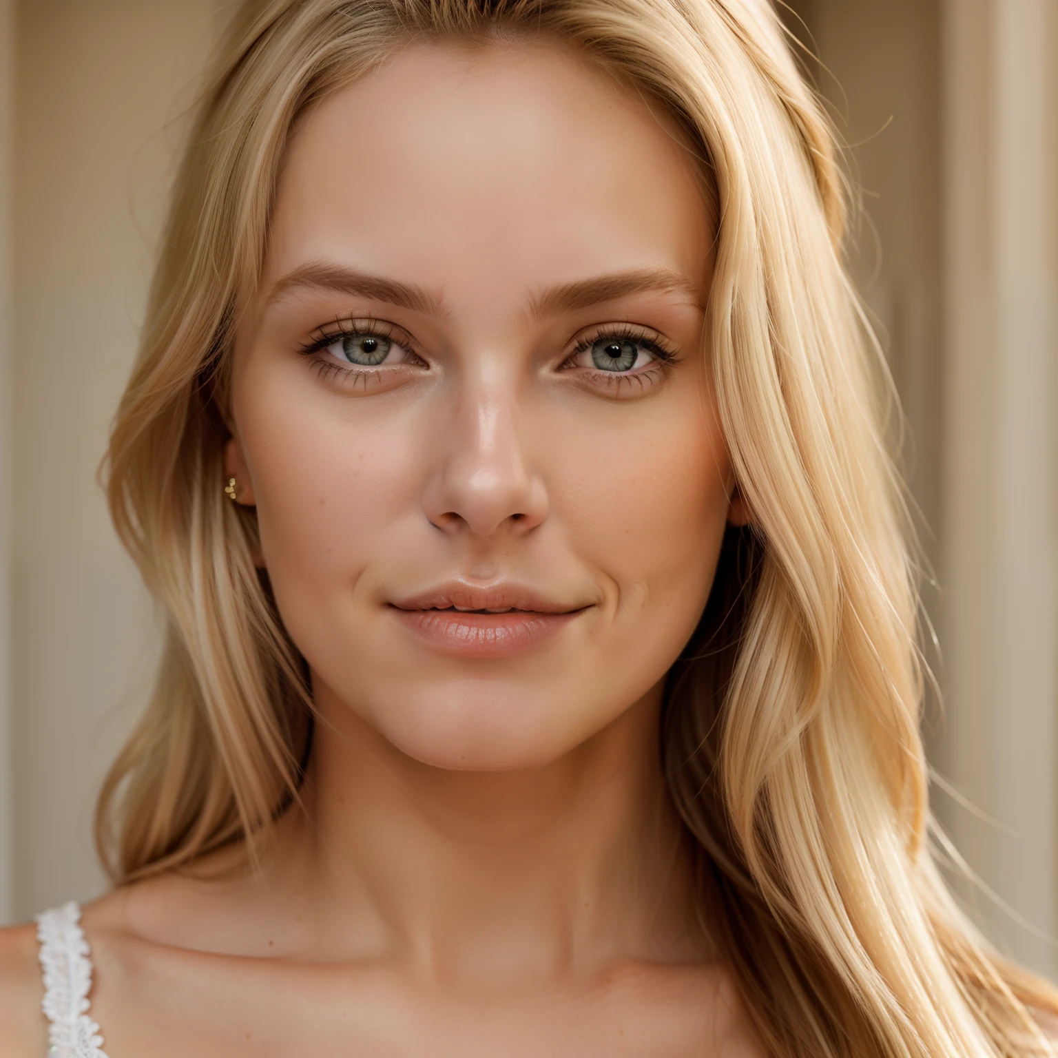 Charming young blonde breast portrait