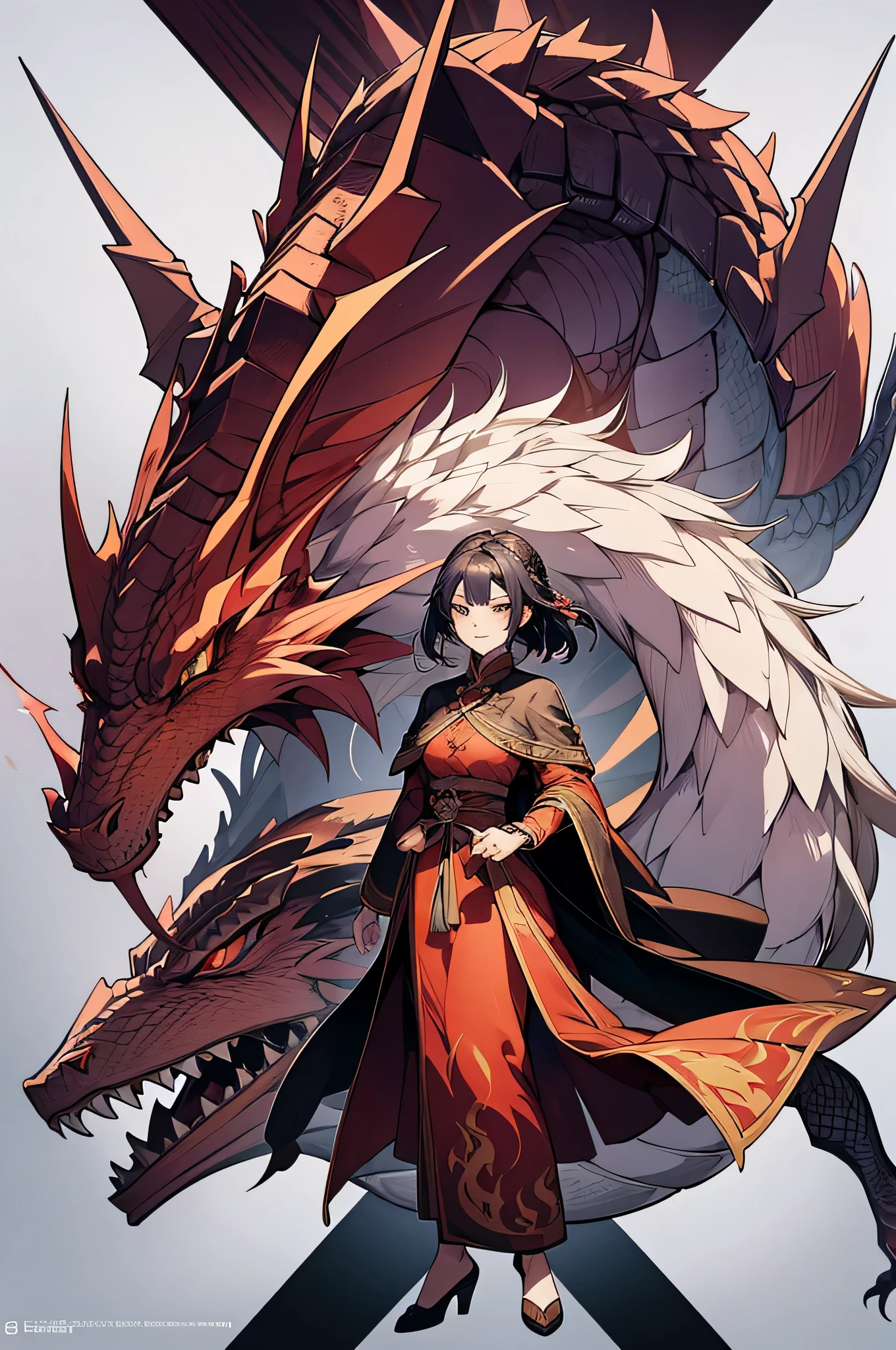 Cartoon pictures of dragon-headed woman and cloaked woman, Dragon in the background, Human and dragon fusion, People with dragon souls, About Moegunde Animation, by Zayn Chin, by Li Zai, But as an anthropomorphic dragon, dragon god, by Ren Renfa, scarred dragon