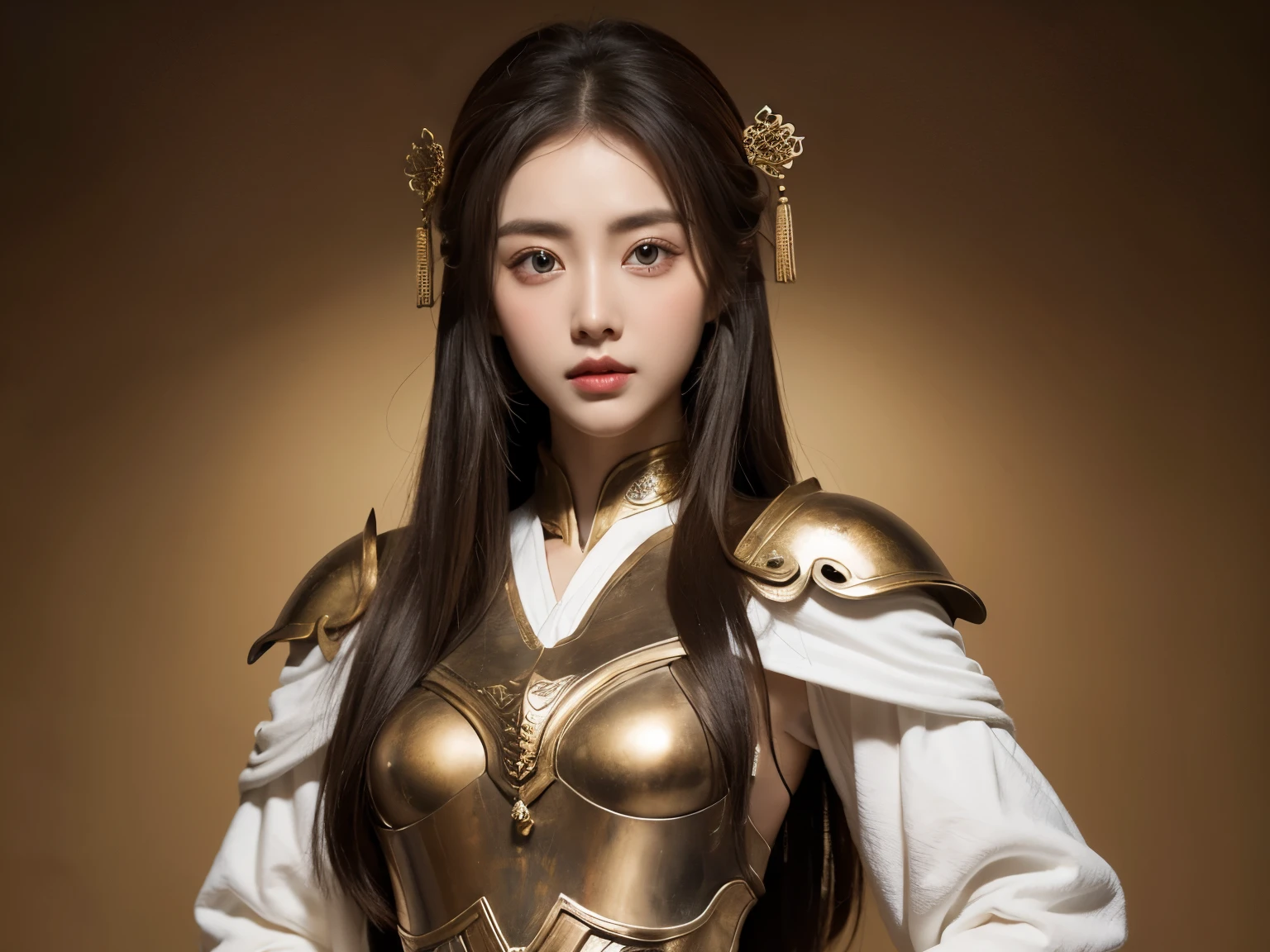 Western Zhou Dynasty,white clothes,Peerless beauty,light brown big eyes,European face,bronze armor