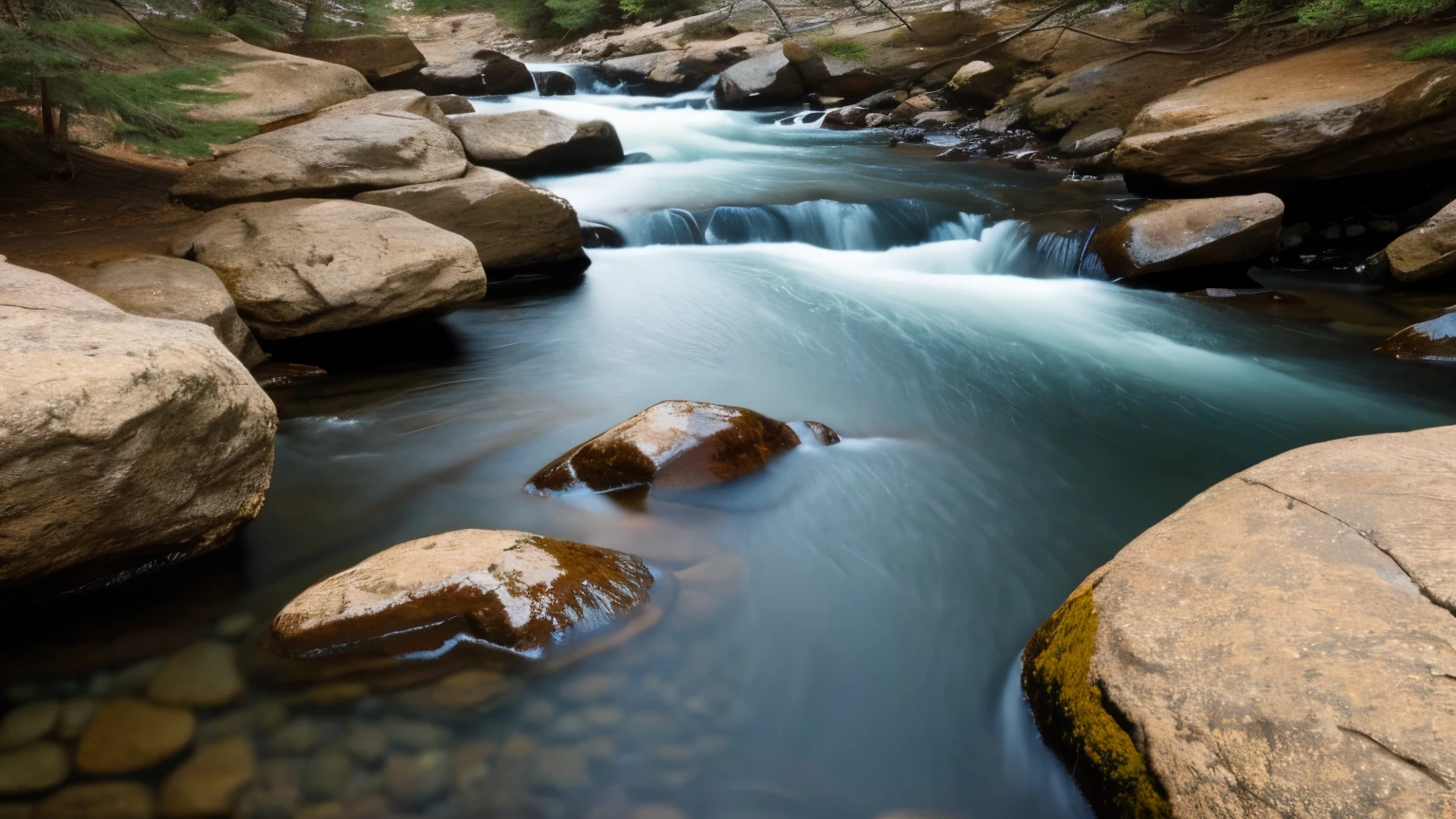 Clear river flow: Photos of clear river flows with rocks around them can provide a calm and peaceful effect.