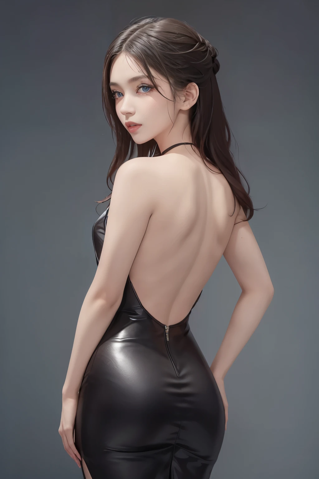 In this raw photo, a stunning Russian girl with captivating blue and white eyes is shown in a full-body shoot. Dressed in a seductive vintage Korean outfit, she exudes a sharp, dark impression that leaves a lasting impact. Her eyes are accentuated with bold eyeliner that adds an alluring edge to her look. Her cheeks are adorned with dark blush, and her expressive lips are painted with a deep, seductive shade. A unique facial piercing adds an extra touch of individuality to her appearance.
She accessorizes with a stylish, seductive necklace that complements her outfit. Her long, wavy hair cascades down her back, adding