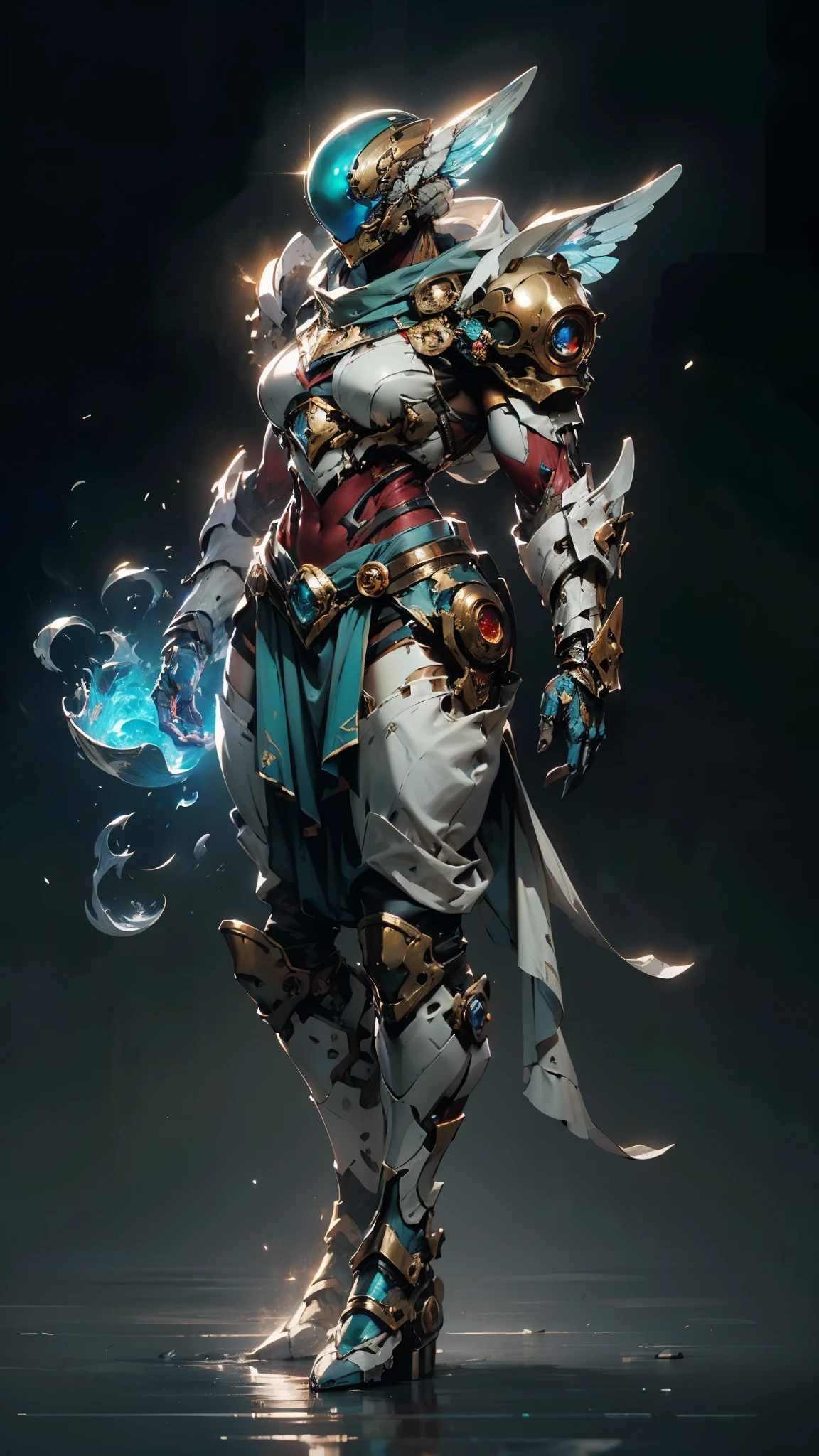 A woman adorned in fantasy-style full-body armor, a crown-concept fully enclosed helmet that unveils only her eyes, a composite layered chest plate, fully encompassing shoulder and hand guards, a lightweight waist armor, form-fitting shin guards, the overall design is heavy-duty yet flexible, (the armor gleams with a golden glow, complemented by red and blue accents), exhibiting a noble aura, she floats above a fantasy-surreal high-tech city, this character embodies a finely crafted fantasy-surreal style armored hero in anime style, exquisite and mature manga art style, (mixture of Queen bee and Spider concept Armor, plasma), ((Element, elegant, goddess, femminine:1.5)), metallic, high definition, best quality, highres, ultra-detailed, ultra-fine painting, extremely delicate, professional, anatomically correct, symmetrical face, extremely detailed eyes and face, high quality eyes, creativity, RAW photo, UHD, 32k, Natural light, cinematic lighting, masterpiece-anatomy-perfect, masterpiece:1.5