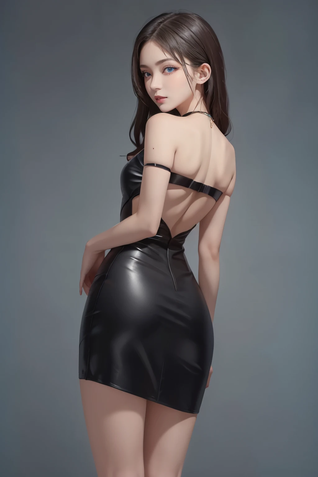 In this raw photo, a stunning Russian girl with captivating blue and white eyes is shown in a full-body shoot. Dressed in a seductive vintage Korean outfit, she exudes a sharp, dark impression that leaves a lasting impact. Her eyes are accentuated with bold eyeliner that adds an alluring edge to her look. Her cheeks are adorned with dark blush, and her expressive lips are painted with a deep, seductive shade. A unique facial piercing adds an extra touch of individuality to her appearance.
She accessorizes with a stylish, seductive necklace that complements her outfit. Her long, wavy hair cascades down her back, adding