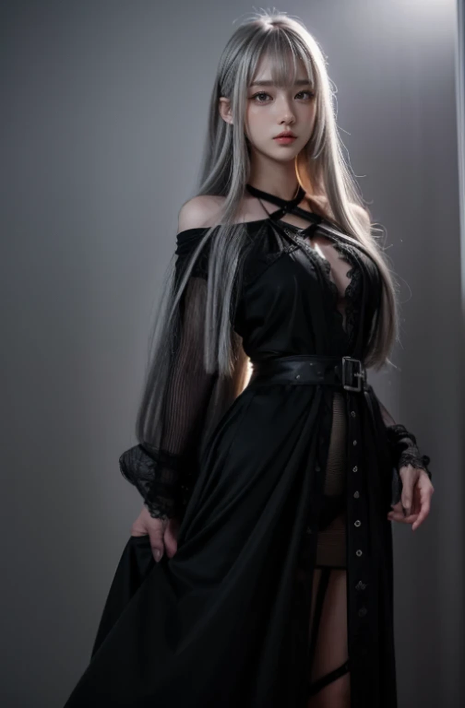 (From the knee up!!!Shooting of)　(She lives in a Gothic-style Western-style building with red as the main color.)　((Lingerie model standing with as much hair as possible exposed!!))　((Her bangs are neatly trimmed and straight down.!!!))　((Her hair is extra very straight:1.3))　((Her hair color is platinum blonde))　((Her hair color is platinum blonde))　((Her hair color is platinum blonde))　((Her hair color is platinum blonde))　((Her hair is in the Highest quality and with the best details　Her hair is extra very very absurdly Long Hair　Her hair is very shiny, thick and voluminous.　Highest quality with the most detailed hair on both ends!!!!!　Flowing Hair!!!　Thick and heavy hair!!!　Her hair is extra very very absurdly Long Hair　Shiny Hair!!!　Beautiful silky hair!!!!!　The most beautiful platinum blonde hair in the world!!!　Her hair is extra very very absurdly Long Hair　Her hair is extra very very absurdly Long Hair　Her hair is extra very very absurdly Long Hair))　((She is wearing a black bra with lots of lace.　She is wearing black panties with lots of lace.))　(She looks at the viewer with a very sensual expression.)　((Highest quality))　((masterpiece))　(Get used to it)　((She is 24 years old and is France&#39;s most sensual and beautiful hair model.　Or lingerie model))　(Received a sensual make-up treatment by a professional make-up artist....　Exquisite texture:1.4　Bright red lipstick!!!　Beautiful black eyeliner)　Perfect Woman&#39;face　(Her face is dignified そして sexy)　(Perfect double eyelids)　((Her eyebrows are very thin:1.8))　Perfect Woman&#39;face　((Her face has the characteristics of a French woman.!!!))　(Her face shape is thinner than average:1.8)　(Her eyes are larger than average:1.8　Her nose is higher than average:1.8)　(She is more glamorous than the average French woman.:1.5　Her skin is the typical complexion of the Caucasian race.　Her skin is very high quality and ultra high definition.、very beautiful そして glowing skin)　(Her face is dignified and sexy)　((Rich 1.4))　(