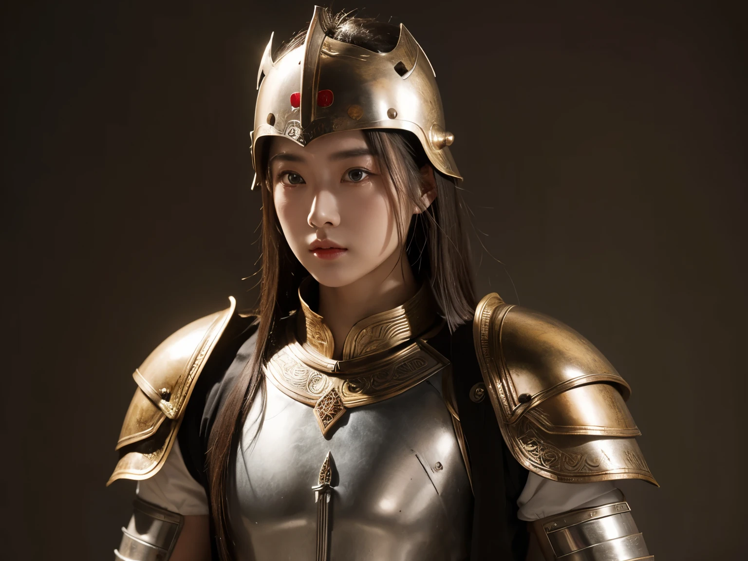 Western Zhou Dynasty,white clothes,Strong warrior,light brown big eyes,Leather armor,bronze armor,whole body