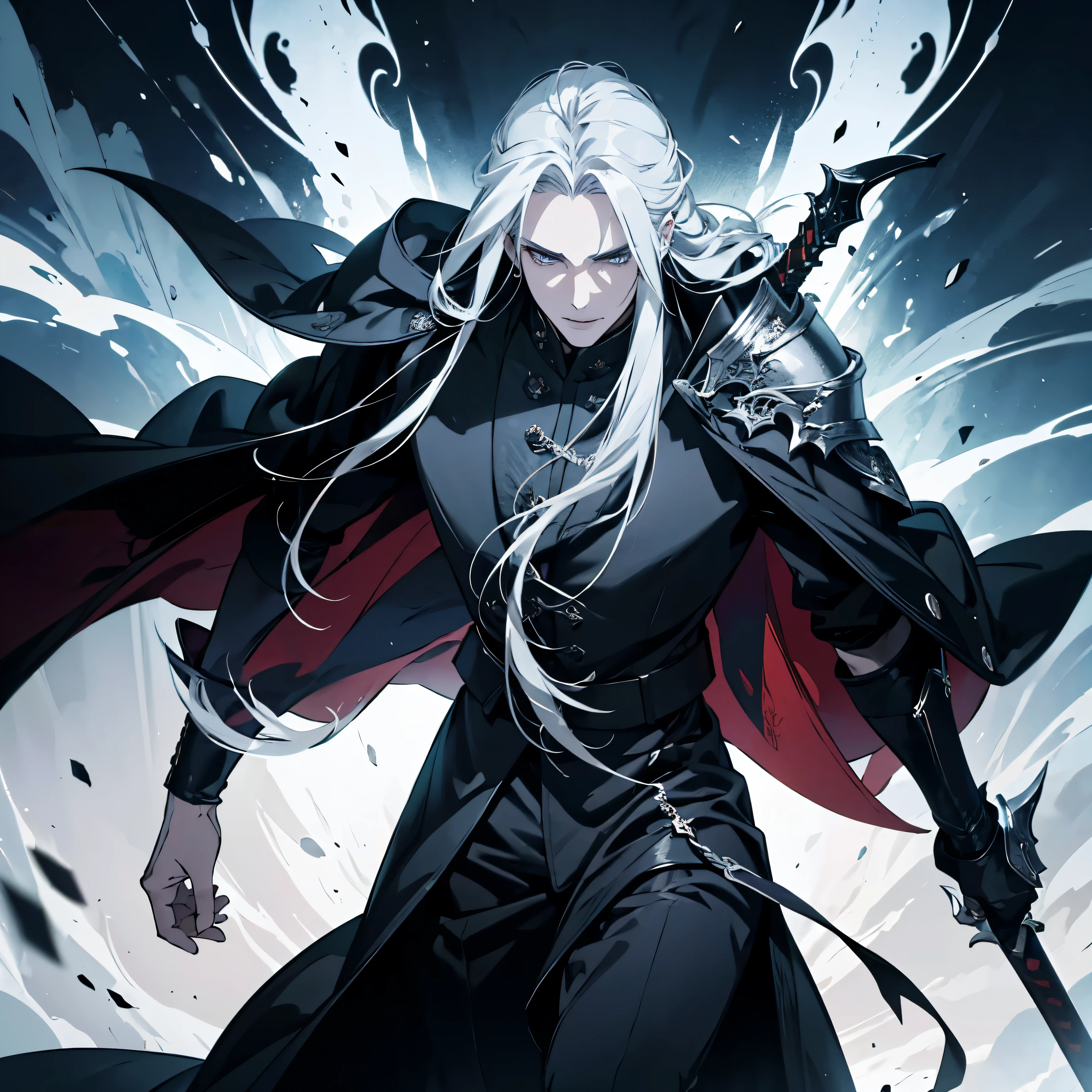 Sephiroth,pointing the sword at the camera,cinematic looks,manto escuro,olhos intensos,rosto bonito,flowing silver hair,dramatic lighting,smoke effects,atmosfera emocional,fundo sinistro,brilho ardente,Breathtaking details,(melhor qualidade:1.2),ultra-detalhado,Realista:1.37,Emphasized facial features,Ethereal presence,Stunning composition,epic battle scene,dynamic poses,mundo da fantasia,cores vivas,aura misteriosa,Shimmering blade,aura de poder,postura confiante,personalidade majestosa,mythical antagonist,dominant presence,sharp focus,figura imponente,aura perigosa,obra de arte:1.2