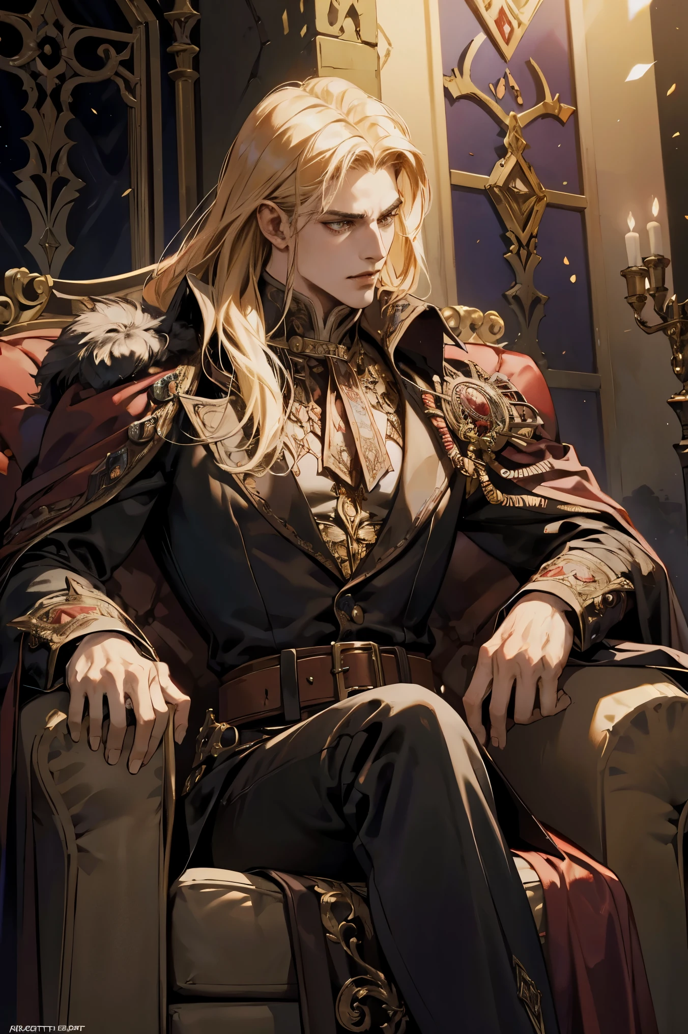 Castlevania Shadow Lord Handsome Lord Muscular Dracula Chatting in Throne Room with Male Advisors Around Him Surreal Ultra Detailed Dynamic Poses Ultra Detailed Faces Surreal Ultra Detailed Scene Epic Legend Perspective Environment