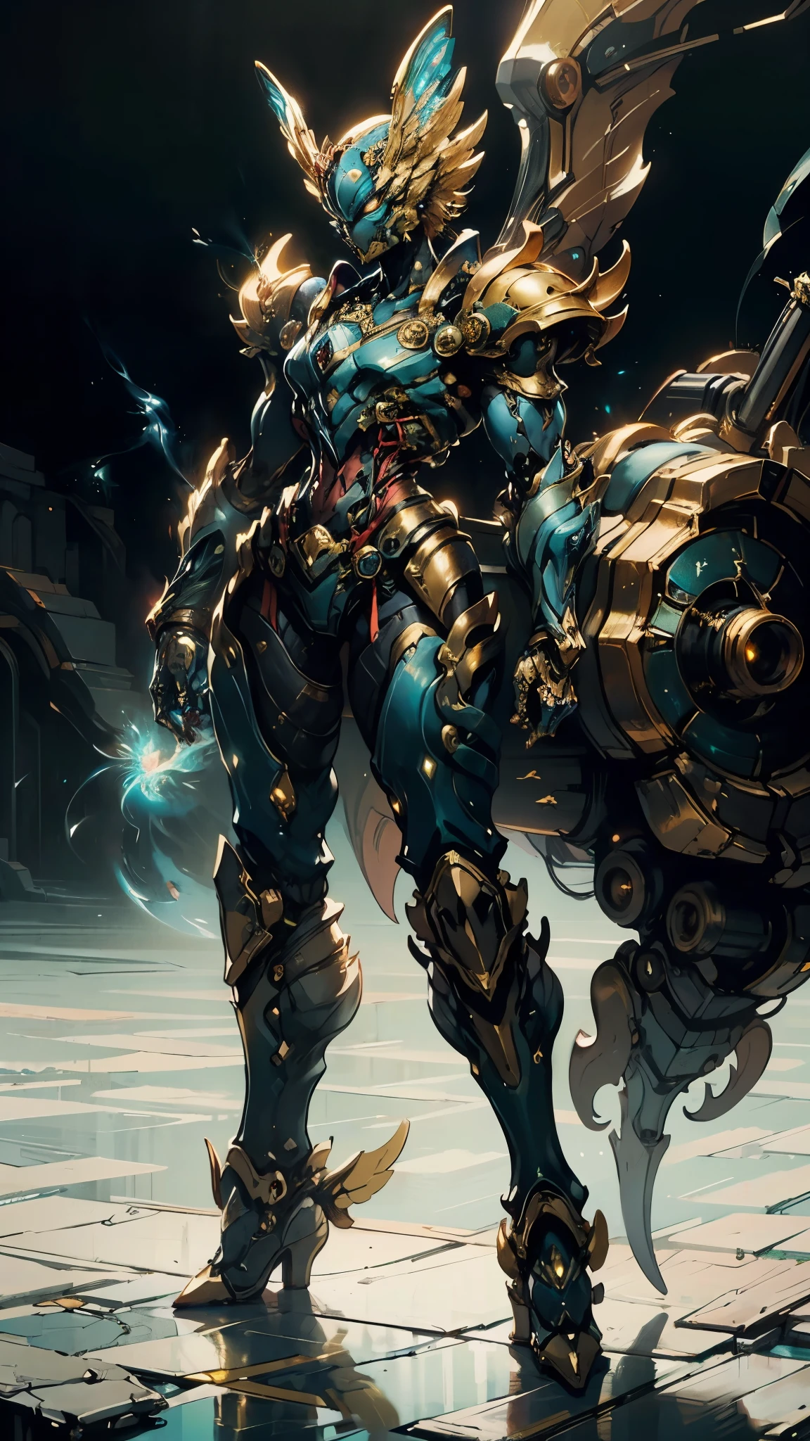 A woman adorned in fantasy-style full-body armor, a crown-concept fully enclosed helmet that unveils only her eyes, a composite layered chest plate, fully encompassing shoulder and hand guards, a lightweight waist armor, form-fitting shin guards, the overall design is heavy-duty yet flexible, (the armor gleams with a golden glow, complemented by red and blue accents), exhibiting a noble aura, she floats above a fantasy-surreal high-tech city, this character embodies a finely crafted fantasy-surreal style armored hero in anime style, exquisite and mature manga art style, (mixture of Queen bee and Spider concept Armor, plasma), ((Element, elegant, goddess, femminine:1.5)), metallic, high definition, best quality, highres, ultra-detailed, ultra-fine painting, extremely delicate, professional, anatomically correct, symmetrical face, extremely detailed eyes and face, high quality eyes, creativity, RAW photo, UHD, 32k, Natural light, cinematic lighting, masterpiece-anatomy-perfect, masterpiece:1.5