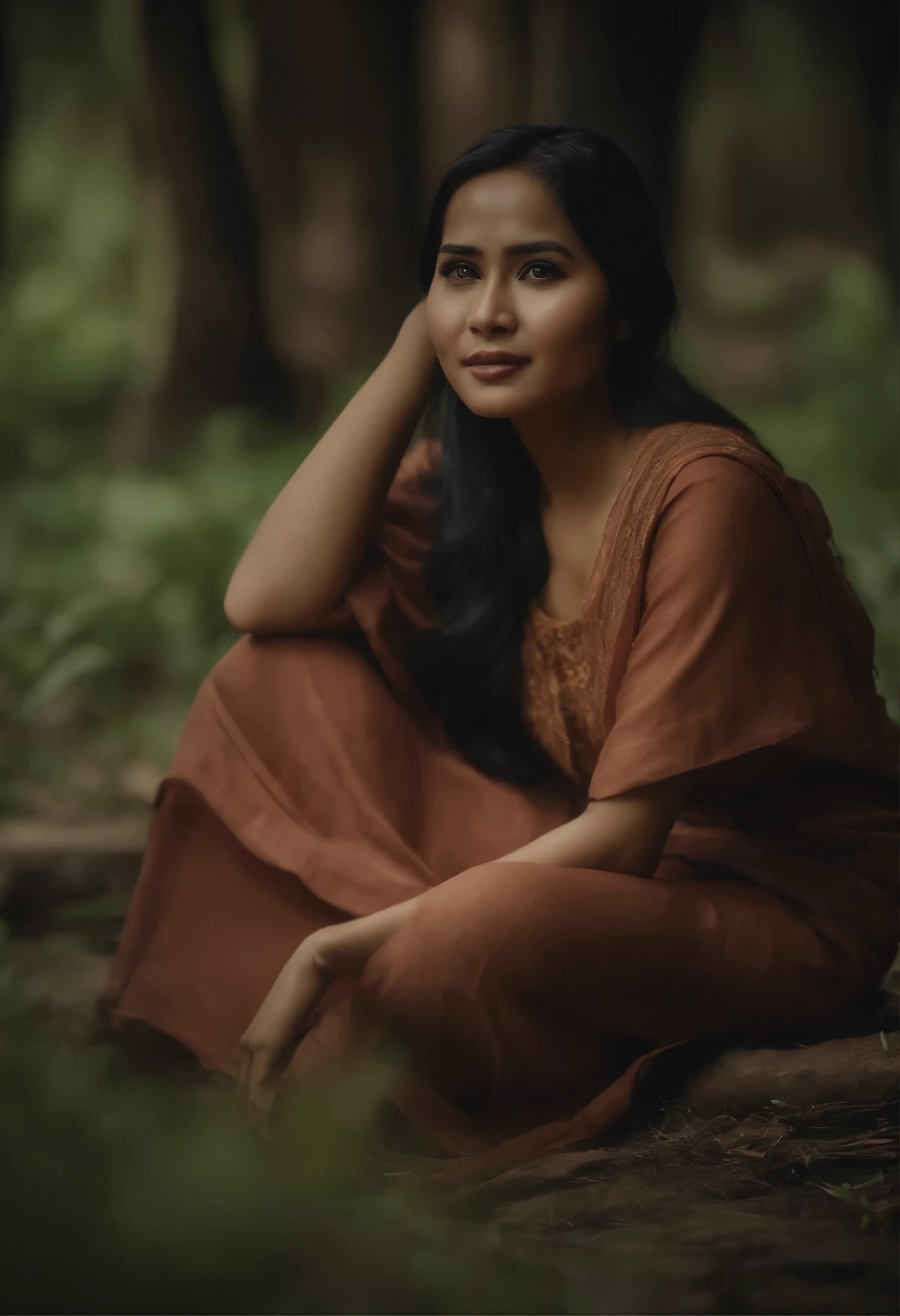 Perempuan wajah indonesia umur 28 tahun sedang berada dihutan