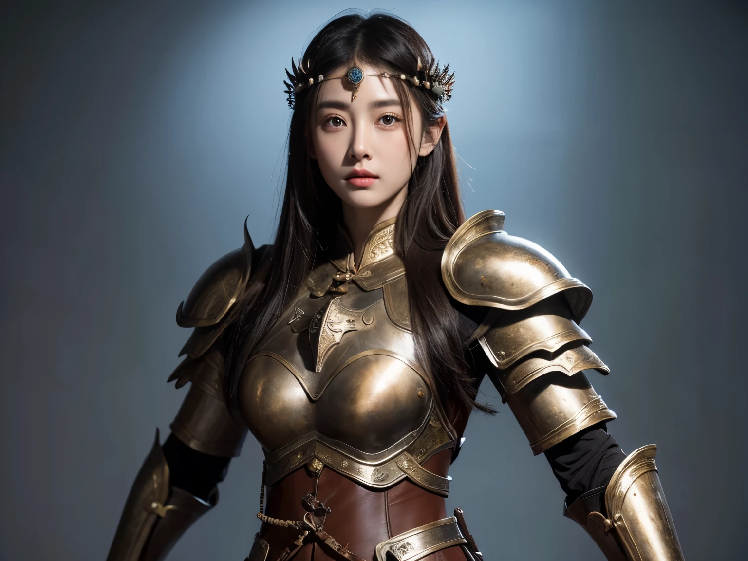 Western Zhou Dynasty,white clothes,Peerless beauty,light brown big eyes,Leather armor,bronze armor,whole body