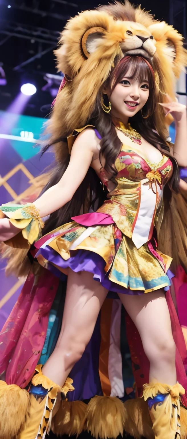 lion idol、whole body、good style、、、、、Lion-covered colorful costume、gorgeous decoration