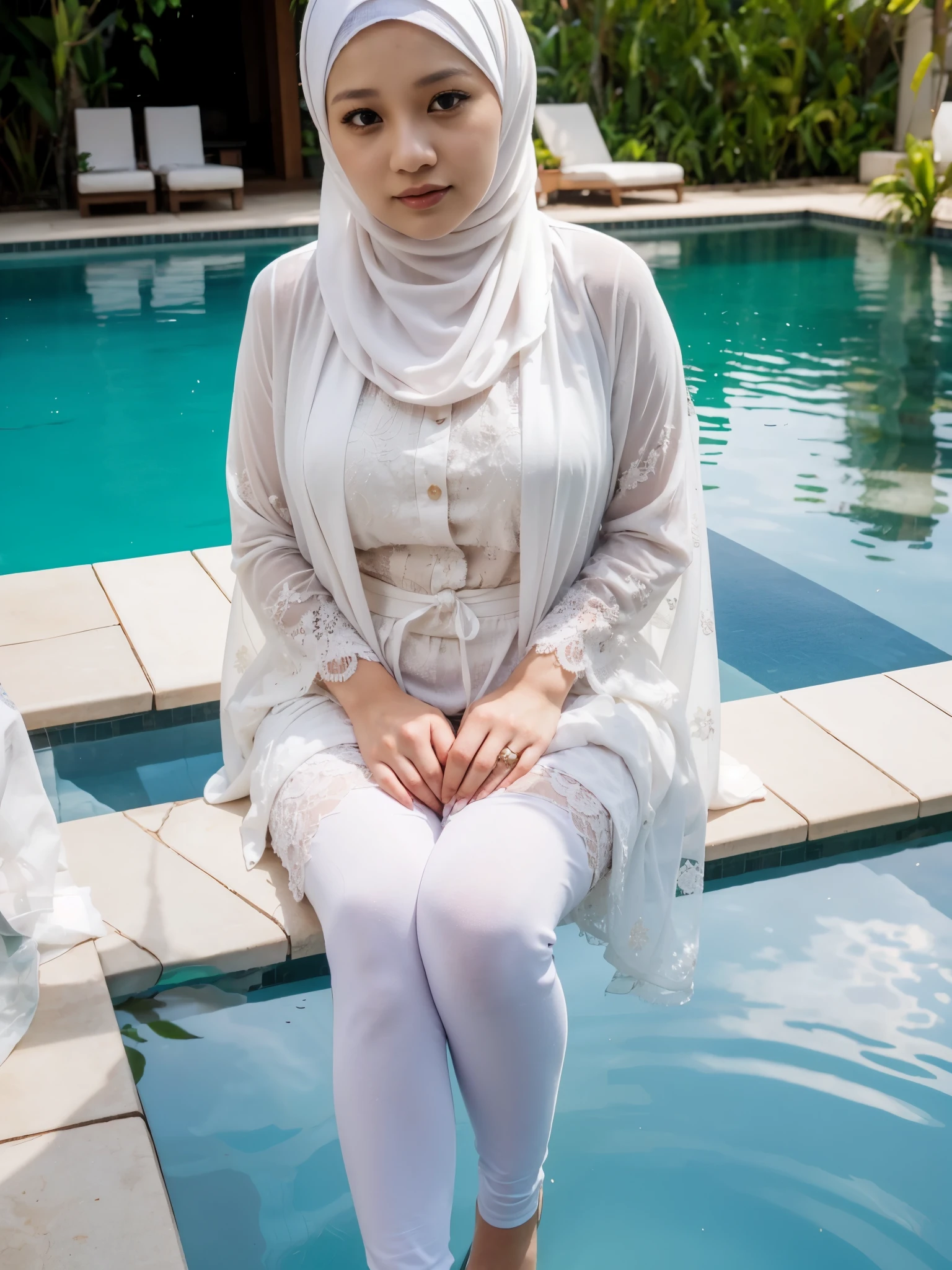 Malaysia woman, (40 years old) plump, fat , white hijab