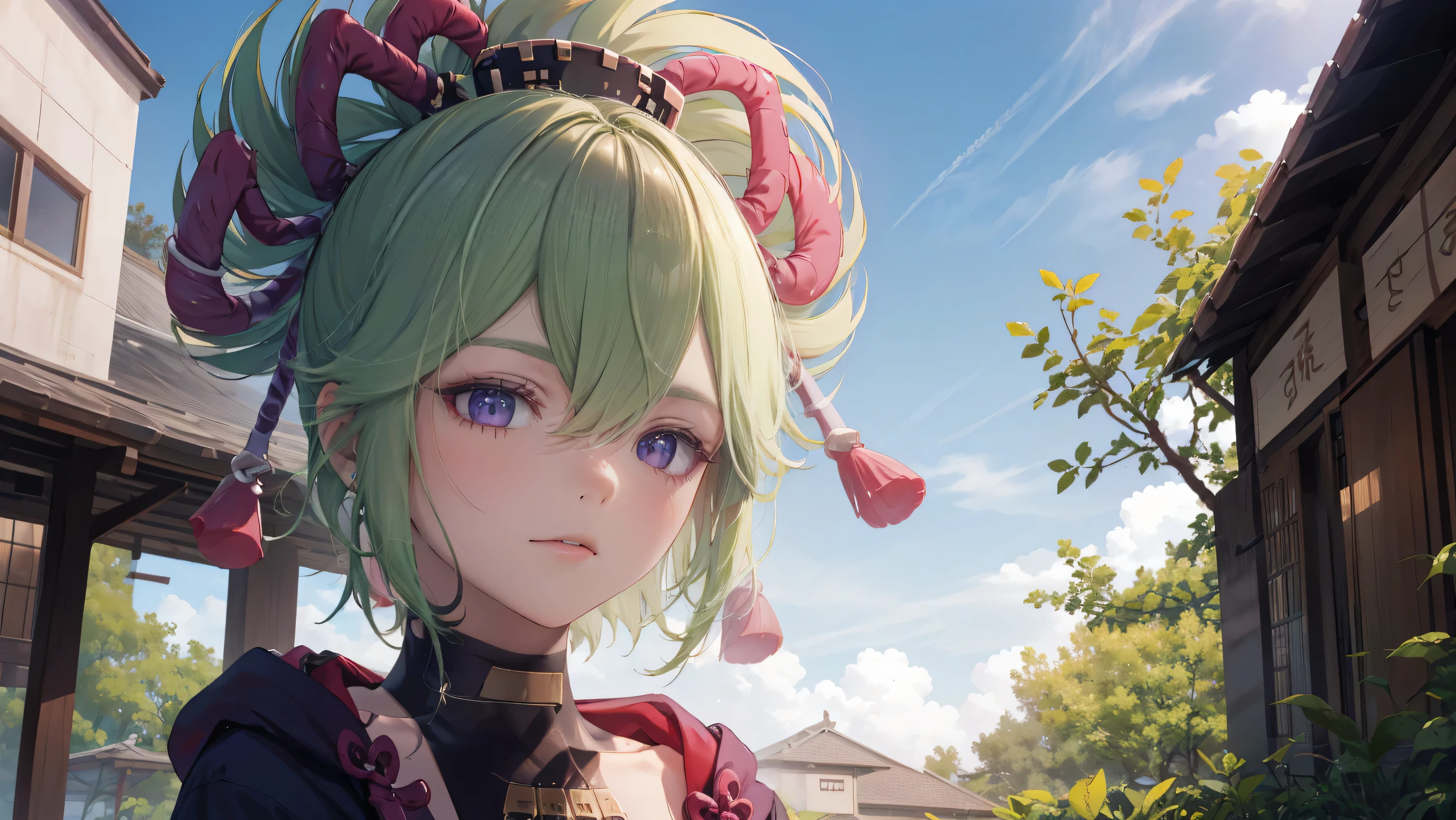 (best quality,8k,height,Masterpiece:1.2),(realistic,photorealistic,photo-realistic:1.37), Mr. Ta Si, a purple traditional Japanese bakery,Beautifully detailed eyes,happiness,glowing eyes,smile,บรรยากาศquiet,Traditional Japanese clothing,work(best quality,Comprehensive,advertisement:1.2),bright and warm,sweet and sleepy,complete happiness,smileสดใส,cherry tree,quiet,aroma,dreamlike,bright colors,delicate light,Traditional Japanese tea set,Lively atmosphere, Looking at the audience from the front, พื้นหลังเป็นเมืองญี่ปุ่นเก่าแก่ที่มีcherry tree.,