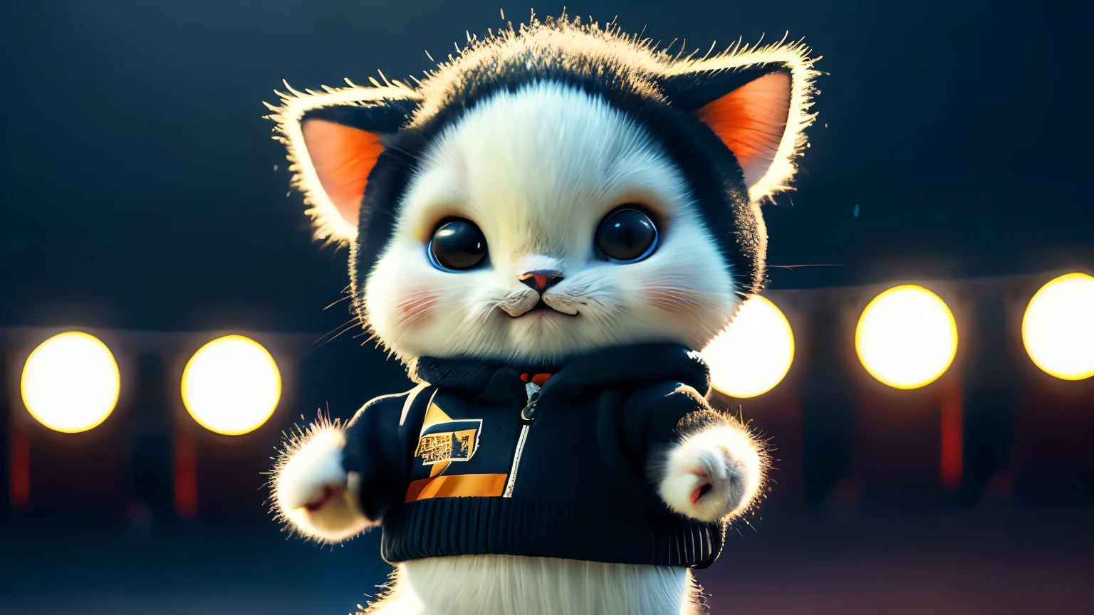 at the stadium, so crying sad fat kitty cat, orange, fat, People are pointing fingers, depth of field, disney style, DARK_Glam, wearing DRK_Glam, deep shadow, (dark: 1.4), (8k, RAW photo, best quality, masterpiece: 1.2), with big eyes sad with , rain, sadness, suffering, With the American ball losing, Cat In sportswear like CAT an American football player.
