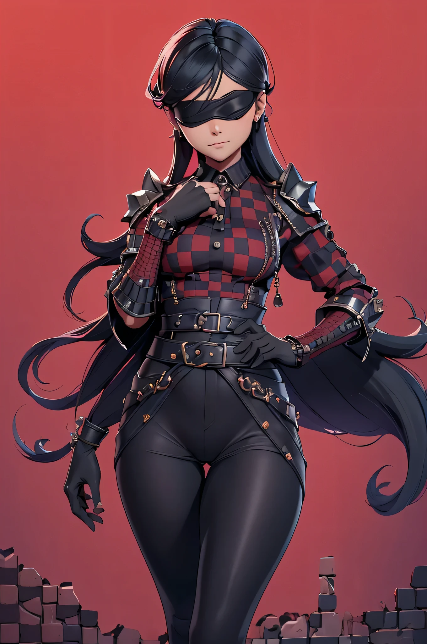 Girl, solo, ray tracing, Estilo 3D, 3DMM, Blusa quadriculada preto e vermelha, super tight pants with slits starting from the waist to the thigh, olhos perfeitos e simetricos, (perfect handuturistic sword in hand)), ((cabelos curto)),((Roupas de bruxo abertas)),roupa branca com bordas texturizadas, pele clara, luemas detalhadas, White thigh-high tights with trim, emestido aberto em "em", cintura fina, pernas grande, low water, Show legs to the top of the waist, (tecido partido caindo sobre as pernas),((top aberto)),pele ultra realista, olhos realistas humano,pele ultra realista,((blusa listrada)),traje super sensual,(faixas em torno dos seios), colorida,top com babados,(pubis com muito volume),(extremamente sensual),(very sensual),(((long red and black checkered wool blouse)), (((pants with side blindfolds imitating body curves))),(((rosto lindo e olhos claros))),cyberpunk