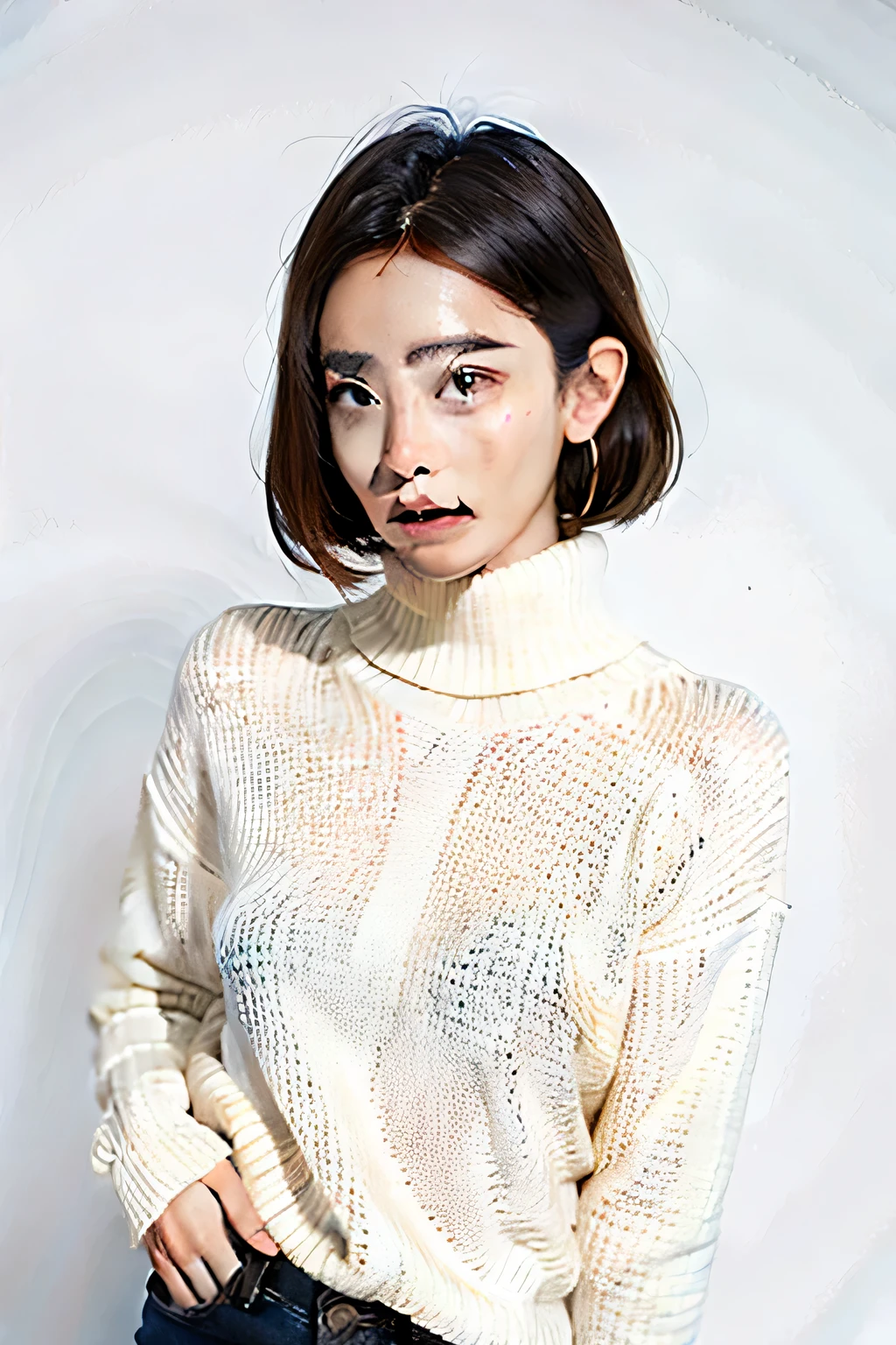 1 girl,sweater,White background
