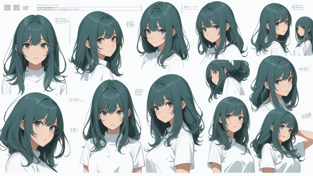 ((Masterpiece)),(((best quality))),(character design sheet, same character, front, side, go back), illustration, 1 girl, Hair color, smooth, Hair style fax, eyes, environment change scene, Hair style fax, Zitai poses, female, Chang Yi shirt, star, Chartern Betalora, (simple go background, white go background: 1.3), --6
