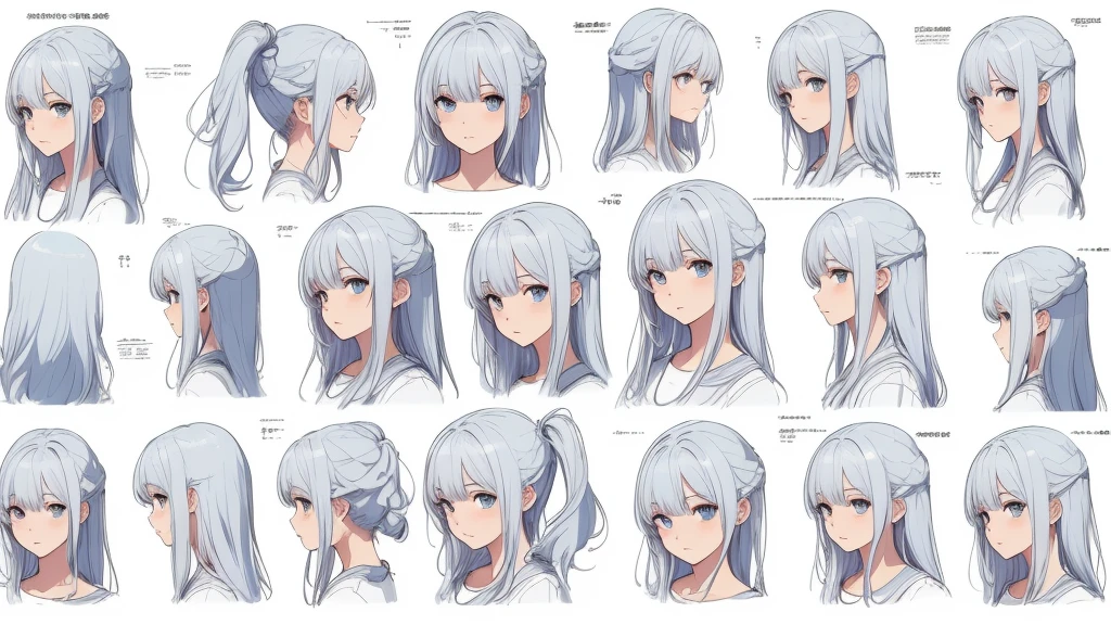 ((Masterpiece)),(((best quality))),(character design sheet, same character, front, side, go back), illustration, 1 girl, Hair color, smooth, Hair style fax, eyes, environment change scene, Hair style fax, Zitai poses, female, Chang Yi shirt, star, Chartern Betalora, (simple go background, white go background: 1.3), --6