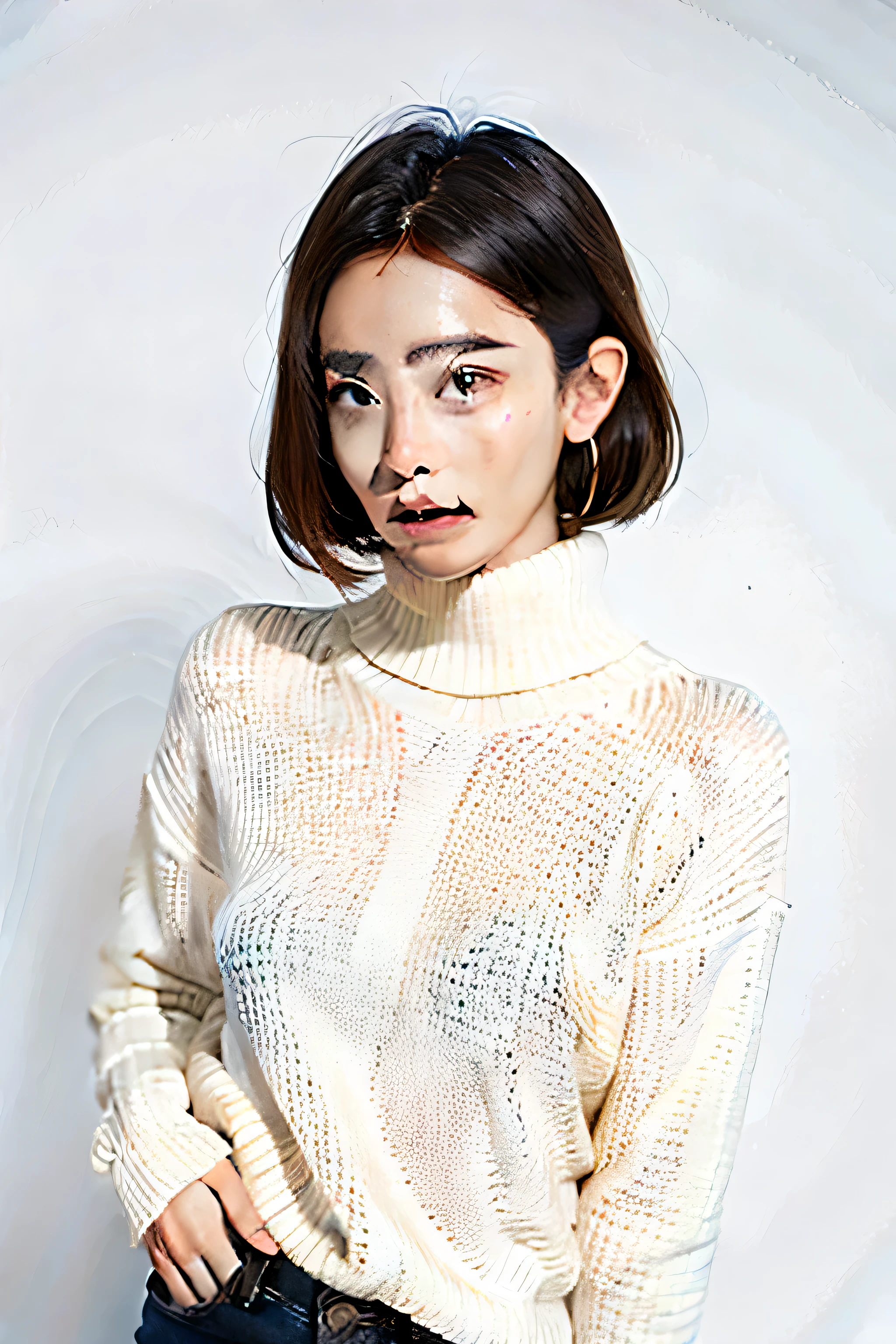 1 girl,sweater,White background