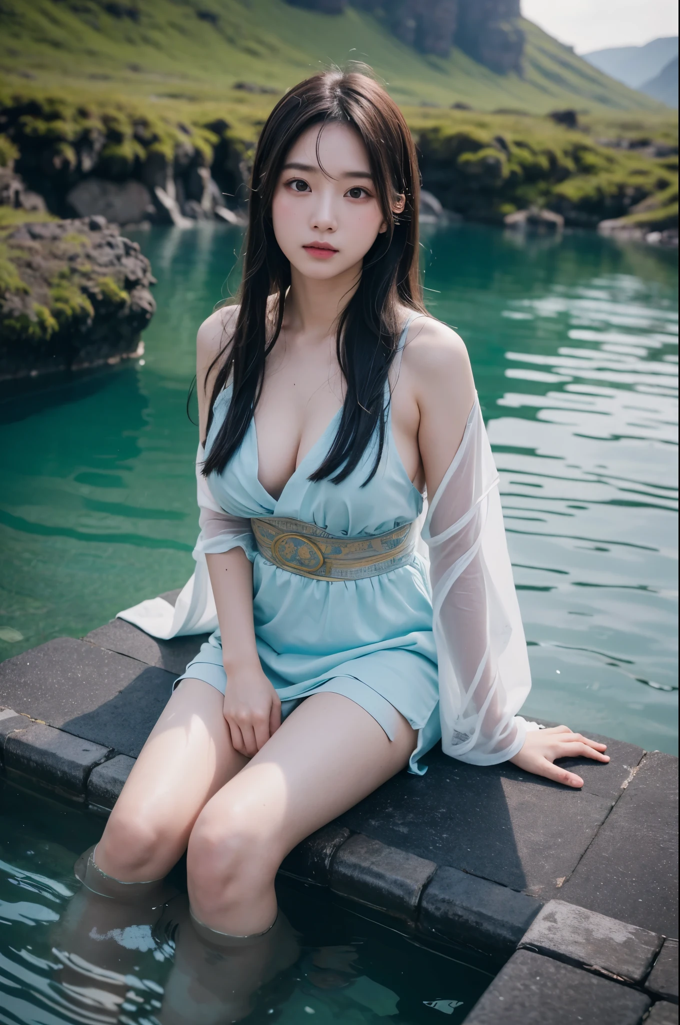 UHD, 4k, ultra detailed, cinematic, a photograph of score_9,score_8_up,(masterpiece,best quality,ultra high res:1.1),prefect lighting,rating_explicit,very aesthetic BREAK
(sweat and pure:1.1),
side_light,(bokeh:1.1),(looking at viewer:0.9),
1girl,breasts apart,20yo,underwater,the movie A Chinese Ghost Story,hanfu,
wzx,
light makeup,outdoors,the landscape of iceland,, epic, beautiful lighting, inpsiring