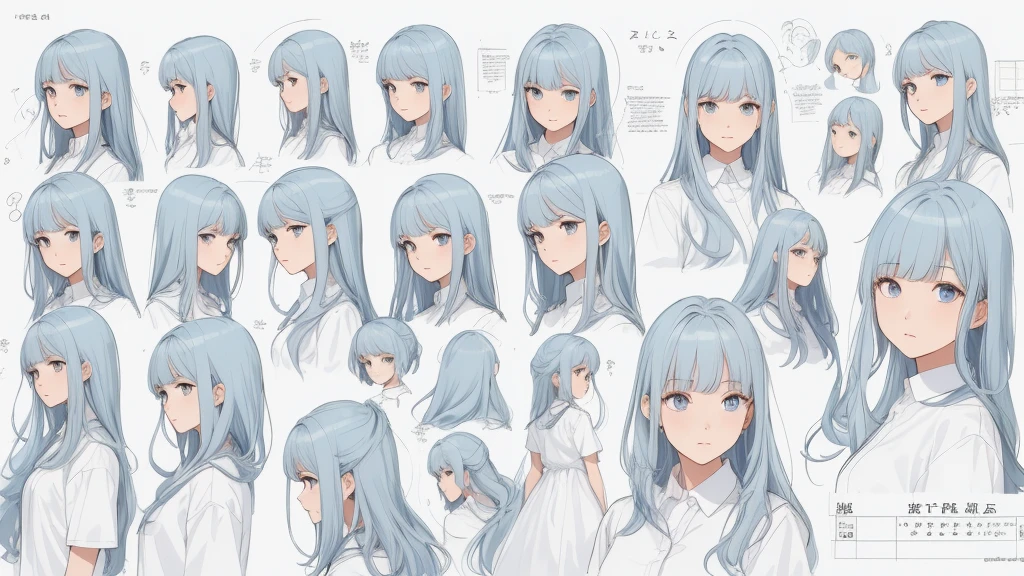 ((Masterpiece)),(((best quality))),(character design sheet, same character, front, side, go back), illustration, 1 girl, Hair color, smooth, Hair style fax, eyes, environment change scene, Hair style fax, Zitai poses, female, Chang Yi shirt, star, Chartern Betalora, (simple go background, white go background: 1.3), --6