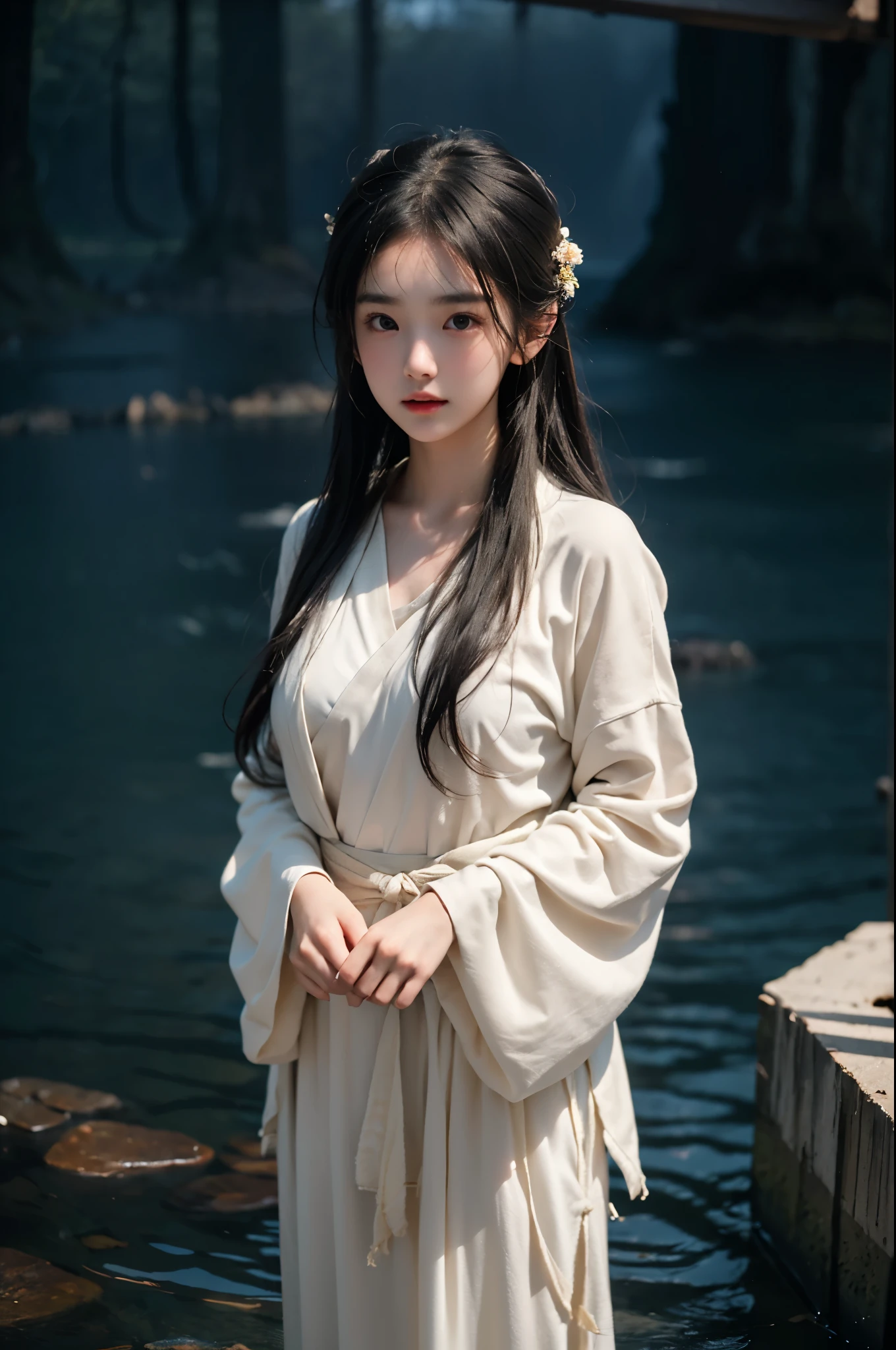 Master quality, Highest quality, Best picture quality, Exaggerated details, A cute 8 year old asian girl,The expression is shy, Slightly squinted eyes, Adjust her hair, Long eyelashes (Long hair / Very, Very exaggerated, Big tits / Petticoat dress paper towels, ), Pose and sit in front of the camera,River side,Flowers everywhere, Wet-chested Hanfu, Slim and high-waist, Silk lace, xintong chen, Chinese costume with openings, Details breasts , the detail,facial,(8k,RAW photos,best qualtiy,tmasterpiece:1.2),ultra - detailed,超高分辨率,(realisticlying,photograph realistic:1.2),High detail RAW photos,profesional photo,depth of fields,Extremely Delicately Beautiful,extremely detaile,8k wallpaper,wetted skin,Bill.Brand Art,photore,Portait of otters,Soft focus,Surprising,studio lit,