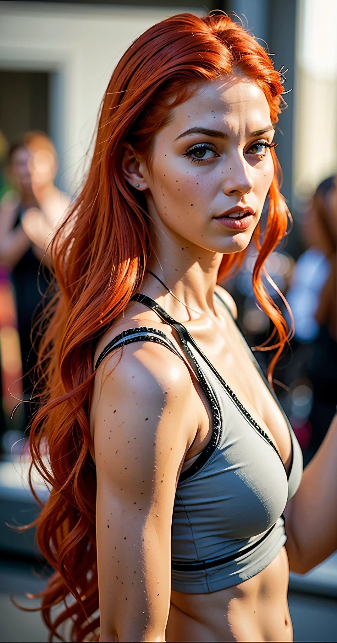 red-haired woman with long messy red hair and a gray bra, beautiful mulher ruiva, mulher ruiva, flowing red hair, linda modelo feminina, garota ruiva, cabelo ruivo longo, portrait of a Linda modelo, uma jovem ruiva, Anna Nikonova aka Newmilky, cabelo ruivo com sardas, modelo muito lindo, Linda modelo, deusa ruiva, cabelo ruivo longo e brilhante