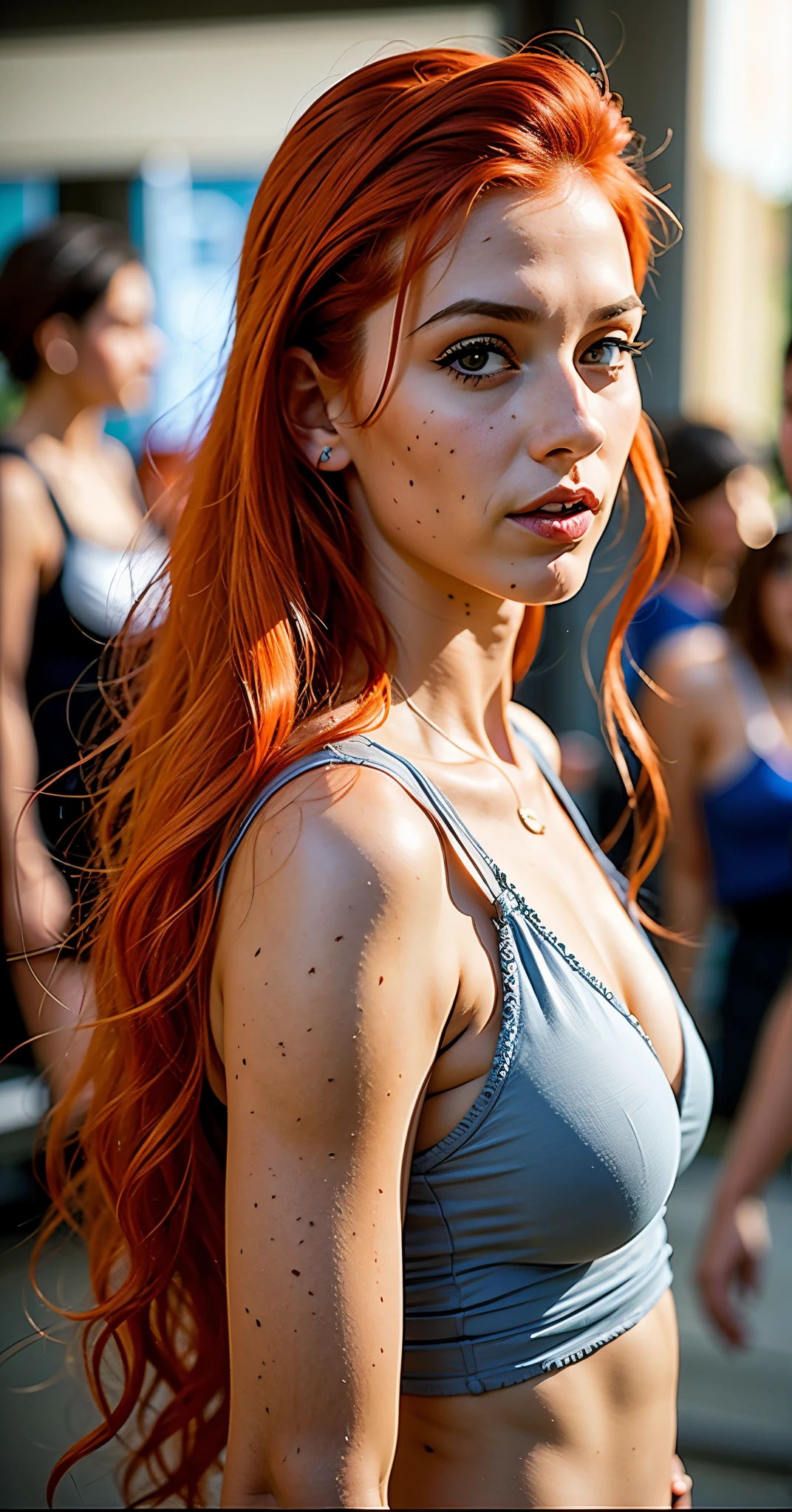 red-haired woman with long messy red hair and a gray bra, beautiful mulher ruiva, mulher ruiva, flowing red hair, linda modelo feminina, garota ruiva, cabelo ruivo longo, portrait of a Linda modelo, uma jovem ruiva, Anna Nikonova aka Newmilky, cabelo ruivo com sardas, modelo muito lindo, Linda modelo, deusa ruiva, cabelo ruivo longo e brilhante