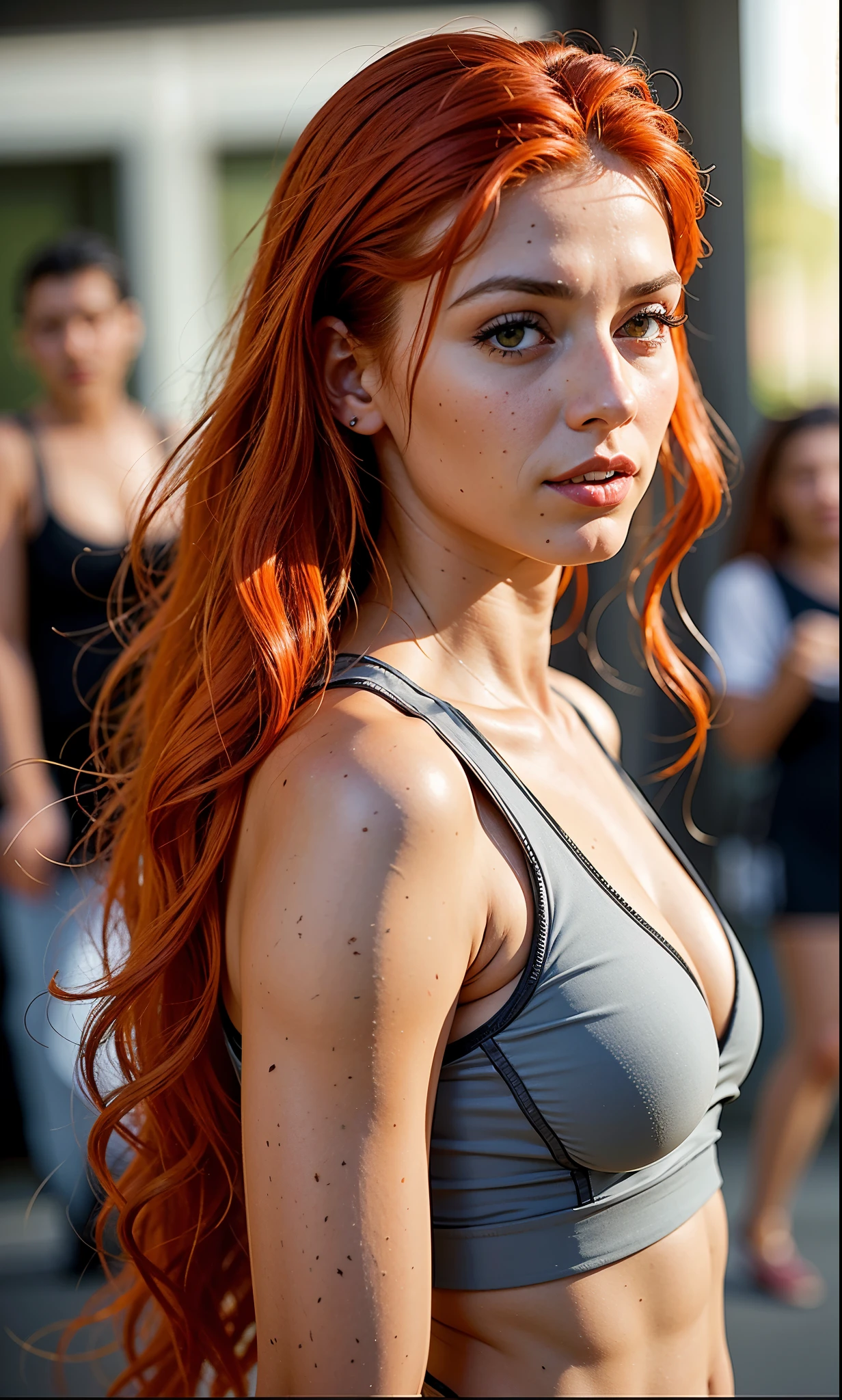 red-haired woman with long messy red hair and a gray bra, beautiful mulher ruiva, mulher ruiva, flowing red hair, linda modelo feminina, garota ruiva, cabelo ruivo longo, portrait of a Linda modelo, uma jovem ruiva, Anna Nikonova aka Newmilky, cabelo ruivo com sardas, modelo muito lindo, Linda modelo, deusa ruiva, cabelo ruivo longo e brilhante