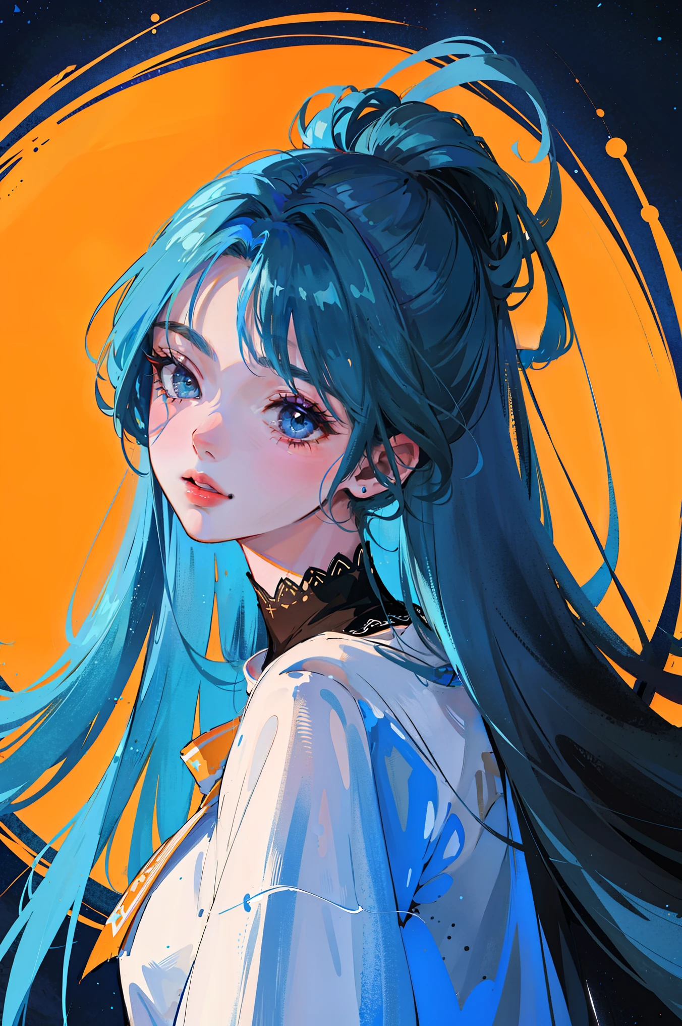 (8K wallpaper unified with super fine CG, masterpiece, top quality, super fine), (best lighting, best shadow, very delicate and beautiful), bright smile. Long blue hair. In jersey, long swaying hair, framing her beautiful face perfectly. Colorful eyes shine.