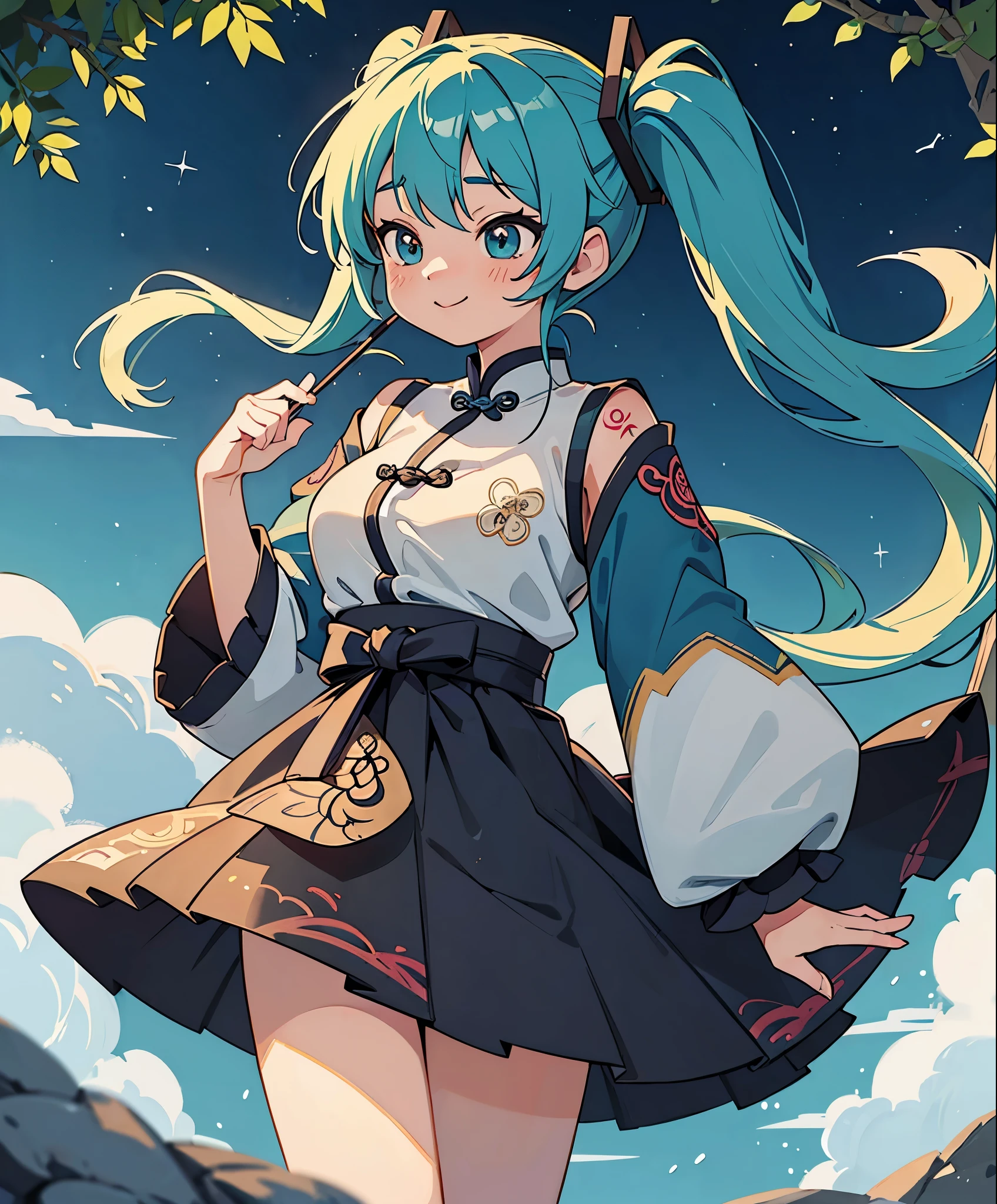 (masterpiece、最high quality、最high quality、official art、beautiful beautiful:1.2)、(1 girl:1.3)Hatsune Miku、big breasts、twin tails、adorable smile、very detailed、beauty of ancient china, charming temperament, Flowing long skirt, clean face, beautiful eyes, Surrounding osmanthus, 完璧なボディ構造プロポーションのmasterpiece, Super detailed, magnificent composition, Color tattoo art, New Traditional Tattoo Art, sd tattoo designs, Color tattoo art, Mysterious, warm and friendly atmosphere, super realistic painting, super hd, high quality, 最high quality, 32k --v6