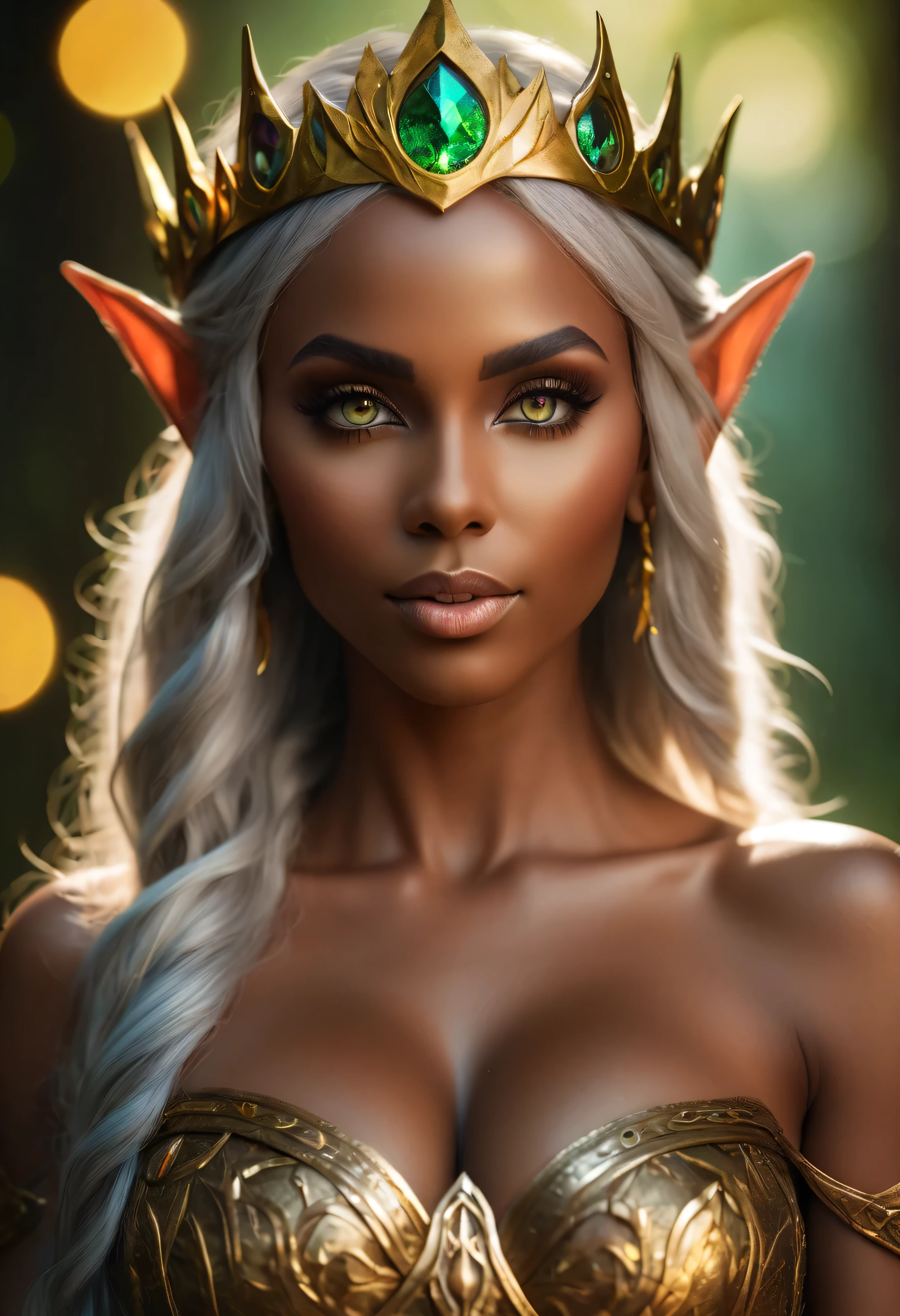 4k highly detailed realistic digital extremely high quality RAW photograph, a portrait photo of Osa Lovely as a fantasy elf queen, (beautiful and detailed eyes: 1.1), bimbo, seductive, sexy, large breasts, epic, hyperrealistic, hyperrealism, 8k, cinematic lighting, (f1.8 short focus bokeh)