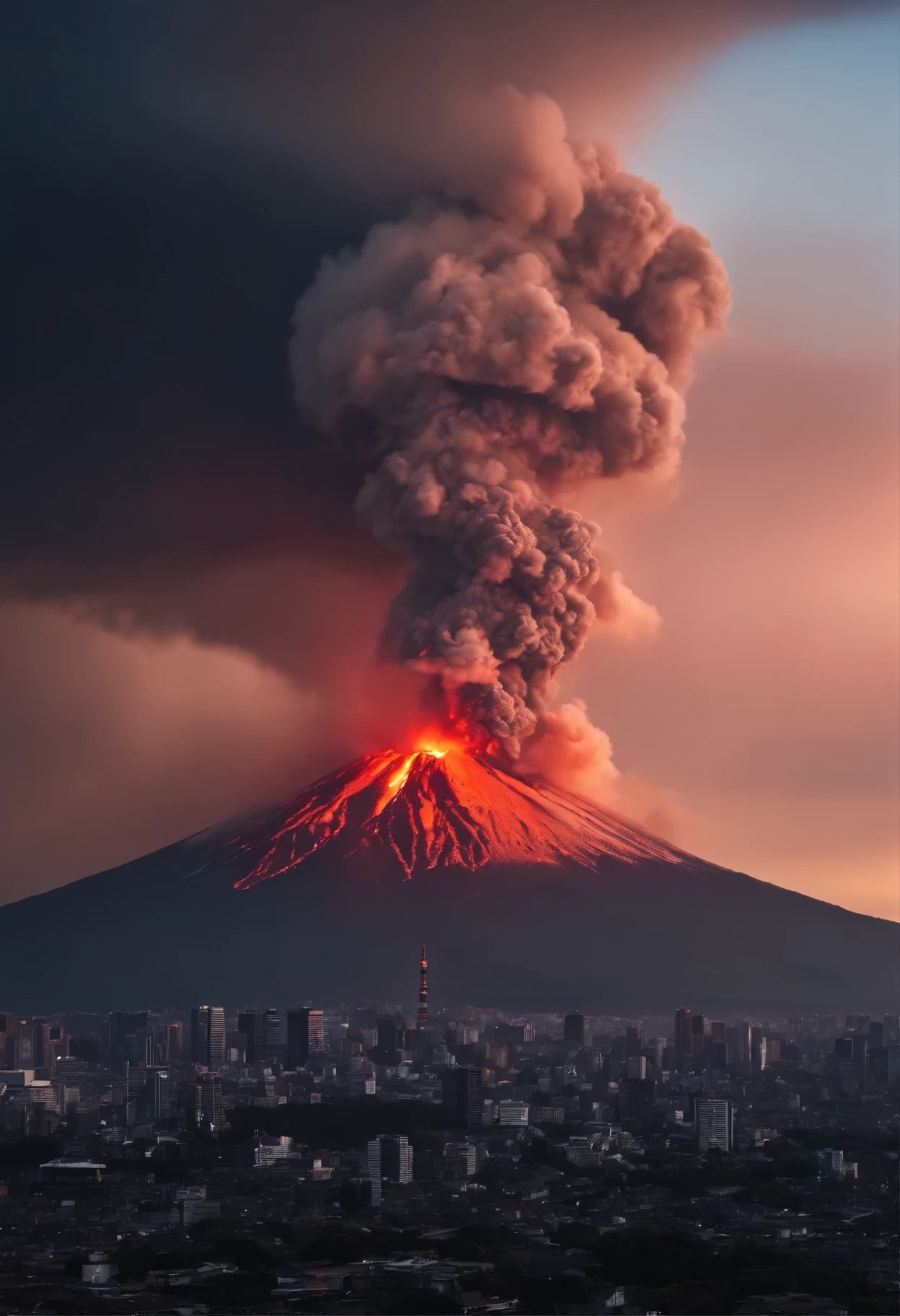 Fuji volcano eruption and the masses fleeing disaster Tokyo Tower