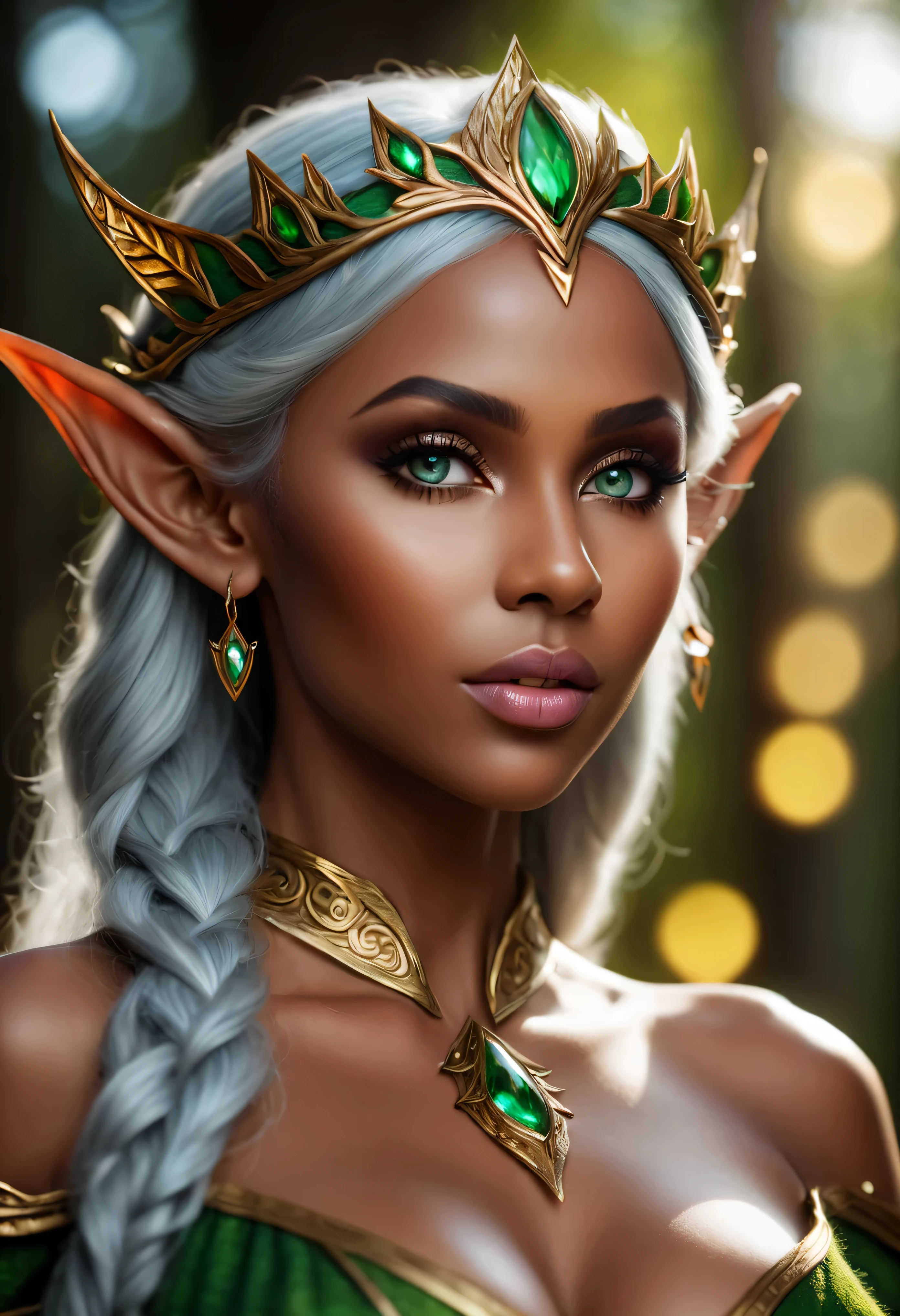 4k highly detailed realistic digital extremely high quality RAW photograph, a portrait photo of Osa Lovely as a fantasy elf queen, (beautiful and detailed eyes: 1.1), bimbo, seductive, sexy, large breasts, epic, hyperrealistic, hyperrealism, 8k, cinematic lighting, (f1.8 short focus bokeh)