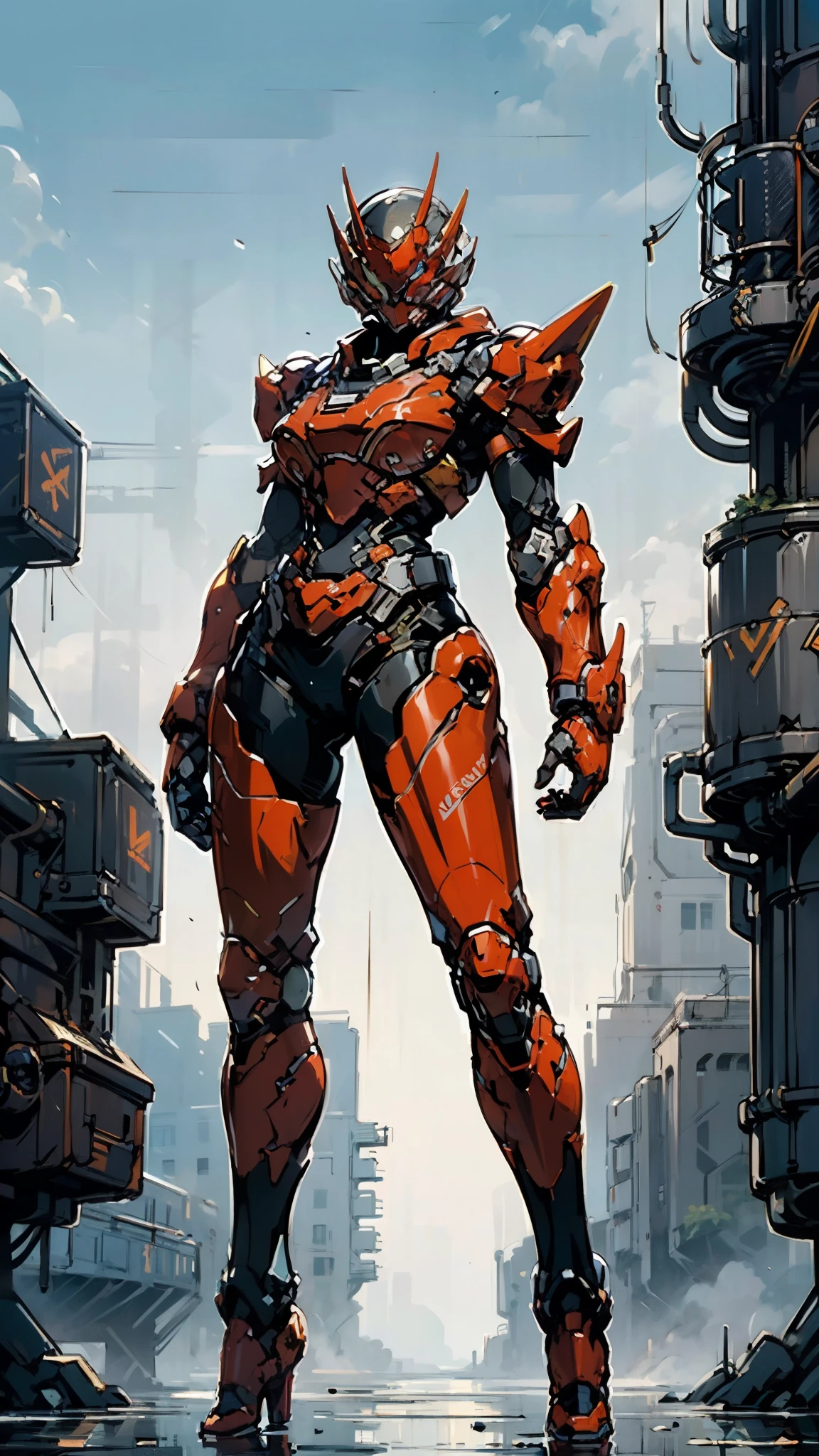 A woman adorned in fantasy-style full-body armor, a crown-concept fully enclosed helmet that unveils only her eyes, a composite layered chest plate, fully encompassing shoulder and hand guards, a lightweight waist armor, form-fitting shin guards, the overall design is heavy-duty yet flexible, (the armor gleams with a golden glow, complemented by red and blue accents), exhibiting a noble aura, she floats above a fantasy-surreal high-tech city, this character embodies a finely crafted fantasy-surreal style armored hero in anime style, exquisite and mature manga art style, (mixture of Queen bee and Spider concept Armor, plasma), ((Element, elegant, goddess, femminine:1.5)), metallic, high definition, best quality, highres, ultra-detailed, ultra-fine painting, extremely delicate, professional, anatomically correct, symmetrical face, extremely detailed eyes and face, high quality eyes, creativity, RAW photo, UHD, 32k, Natural light, cinematic lighting, masterpiece-anatomy-perfect, masterpiece:1.5