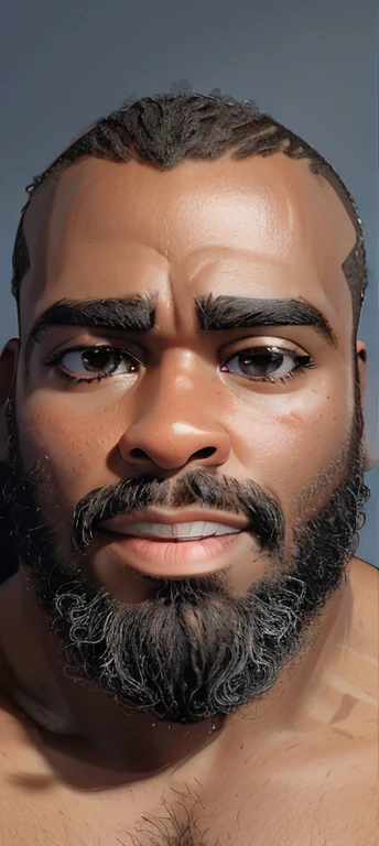 black man, 34 years old, with sunglasses, lumberjack beard, no shirt,