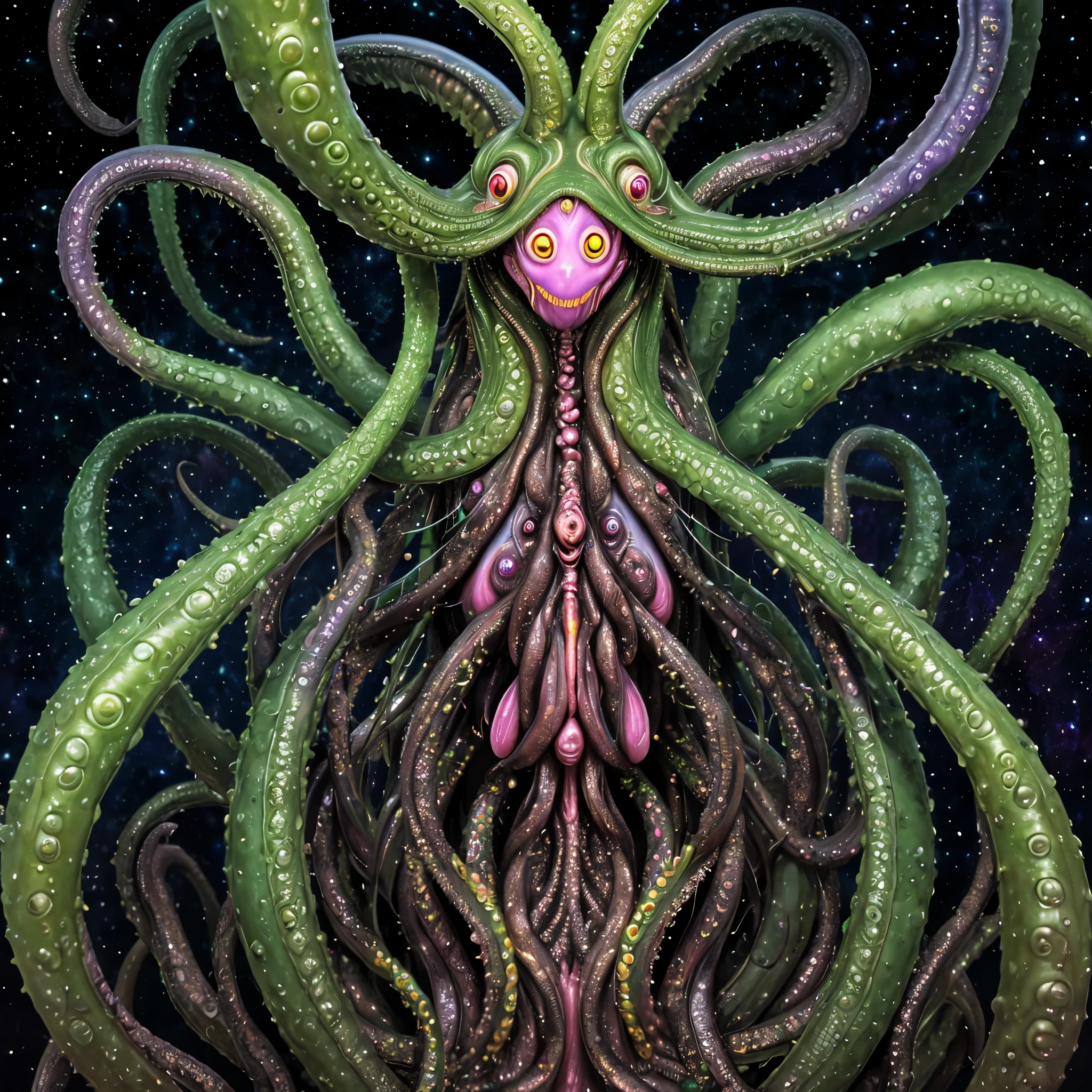 ((masterpiece, highest quality, Highest image quality, High resolution, photorealistic, Raw photo, 8K)), (people taking pictures of a giant creature with their cell phones), Giant female creature, big breasts, big butt, huge tentacles, lovecraftian background, lovecraftian atmosphere, giant cthulhu, huge creature, gigantic cthulhu, giant ethereal creature, eldritch being, lovecraftian monster, giant tentacles, an ominous fantasy illustration, looming creature with a long, nyarlathotep, lovecraftian landscape, 