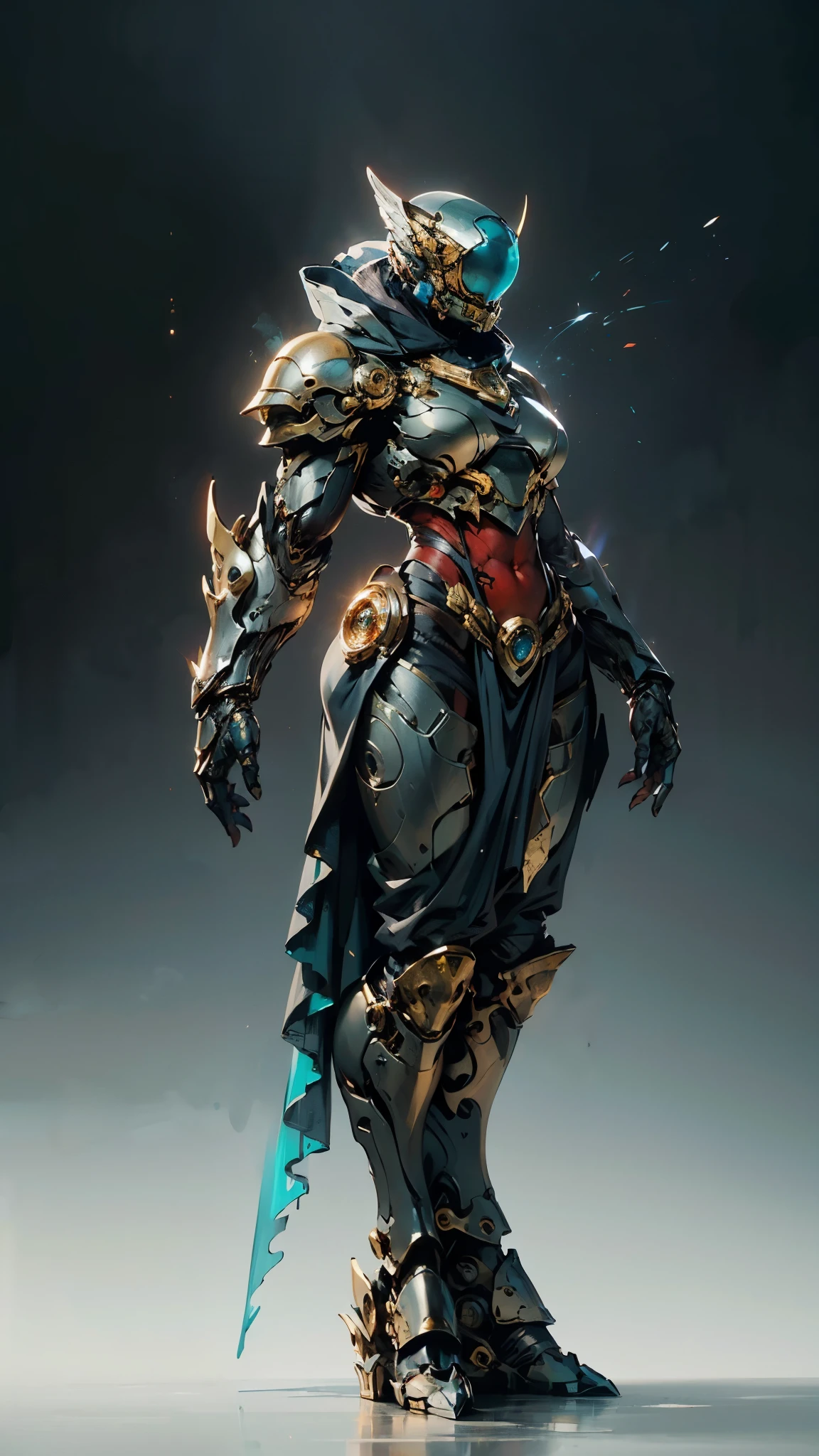 A woman adorned in fantasy-style full-body armor, a crown-concept fully enclosed helmet that unveils only her eyes, a composite layered chest plate, fully encompassing shoulder and hand guards, a lightweight waist armor, form-fitting shin guards, the overall design is heavy-duty yet flexible, (the armor gleams with a golden glow, complemented by red and blue accents), exhibiting a noble aura, she floats above a fantasy-surreal high-tech city, this character embodies a finely crafted fantasy-surreal style armored hero in anime style, exquisite and mature manga art style, (mixture of Queen bee and Spider concept Armor, plasma), ((Element, elegant, goddess, femminine:1.5)), metallic, high definition, best quality, highres, ultra-detailed, ultra-fine painting, extremely delicate, professional, anatomically correct, symmetrical face, extremely detailed eyes and face, high quality eyes, creativity, RAW photo, UHD, 32k, Natural light, cinematic lighting, masterpiece-anatomy-perfect, masterpiece:1.5