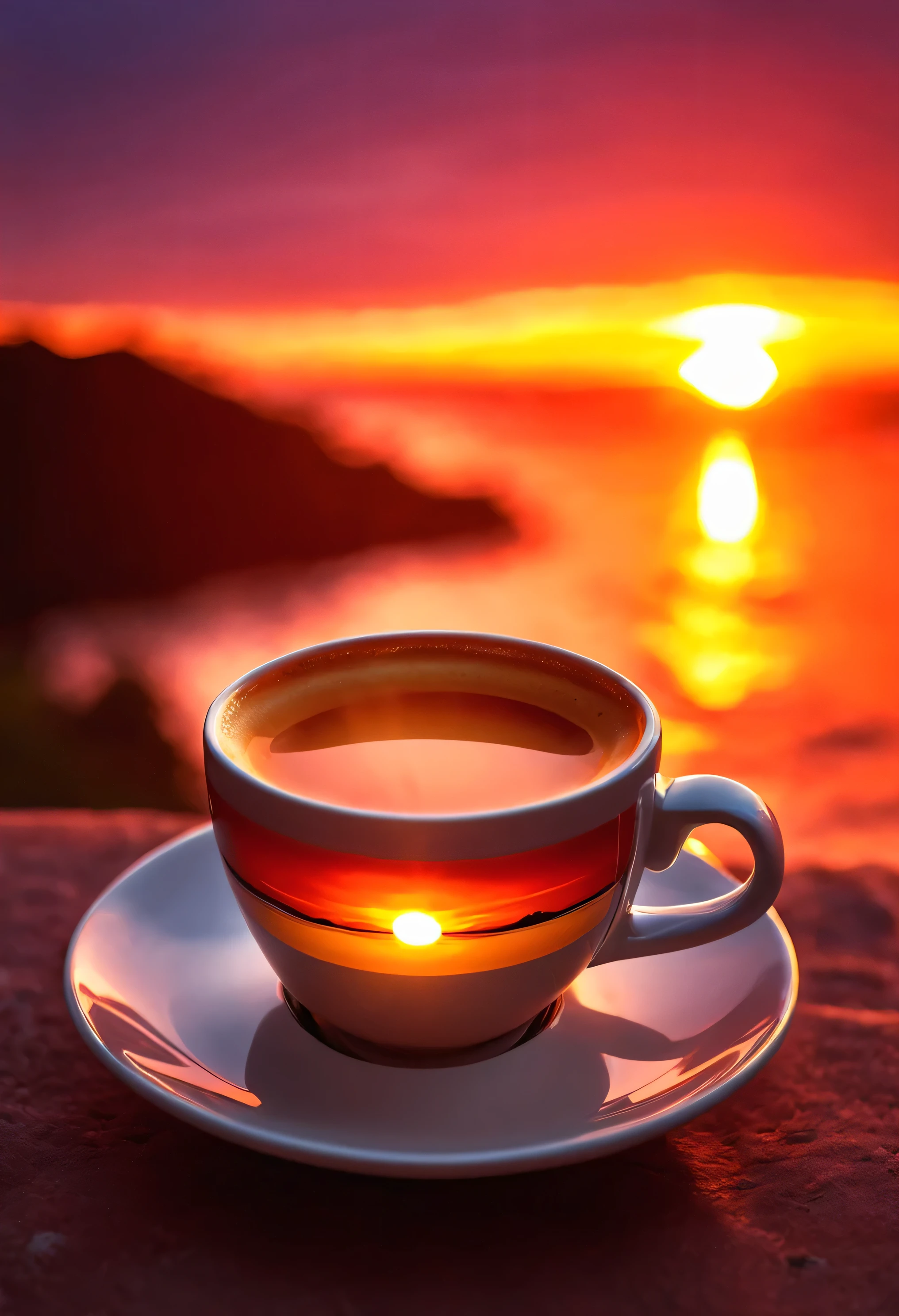 Coffee and Sunrise/Sunset: Capture the warm, soft light of a sunrise or sunset illuminating your coffee cup for a serene and calming image.