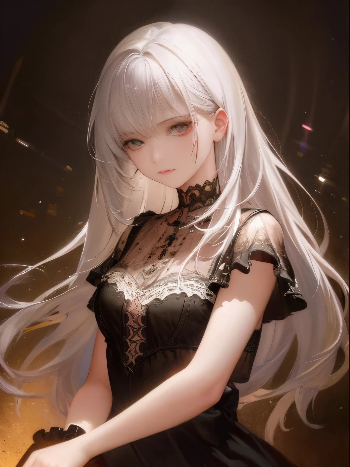 A woman with a lonely beauty, a sorrowful, dark landscape, a lover with a glittering beauty, but with inner sorrow like the falling rain and falling snow.