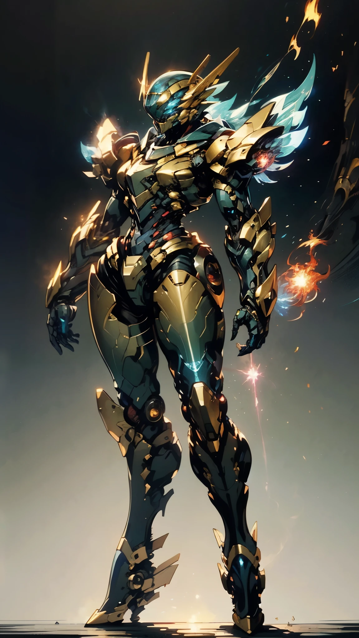 A woman adorned in fantasy-style full-body armor, a crown-concept fully enclosed helmet that unveils only her eyes, a composite layered chest plate, fully encompassing shoulder and hand guards, a lightweight waist armor, form-fitting shin guards, the overall design is heavy-duty yet flexible, (the armor gleams with a golden glow, complemented by red and blue accents), exhibiting a noble aura, she floats above a fantasy-surreal high-tech city, this character embodies a finely crafted fantasy-surreal style armored hero in anime style, exquisite and mature manga art style, (mixture of Queen bee and Spider concept Armor, plasma), ((Element, elegant, goddess, femminine:1.5)), metallic, high definition, best quality, highres, ultra-detailed, ultra-fine painting, extremely delicate, professional, anatomically correct, symmetrical face, extremely detailed eyes and face, high quality eyes, creativity, RAW photo, UHD, 32k, Natural light, cinematic lighting, masterpiece-anatomy-perfect, masterpiece:1.5