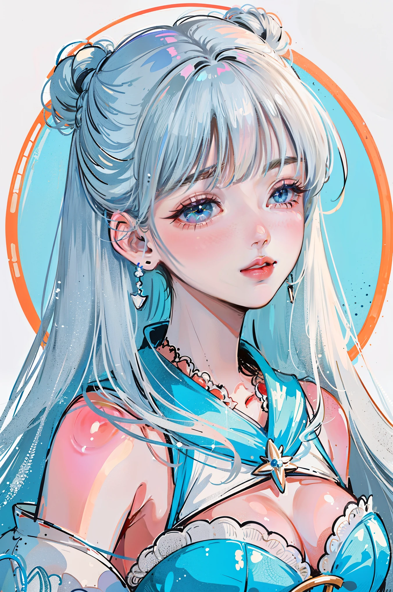 (8K wallpaper unified with super fine CG, masterpiece, top quality, super fine), (best lighting, best shadows, very delicate and beautiful), bright smile. Permanent silver hair. In jersey, long swaying hair, framing her beautiful face perfectly. Colorful eyes sparkle.