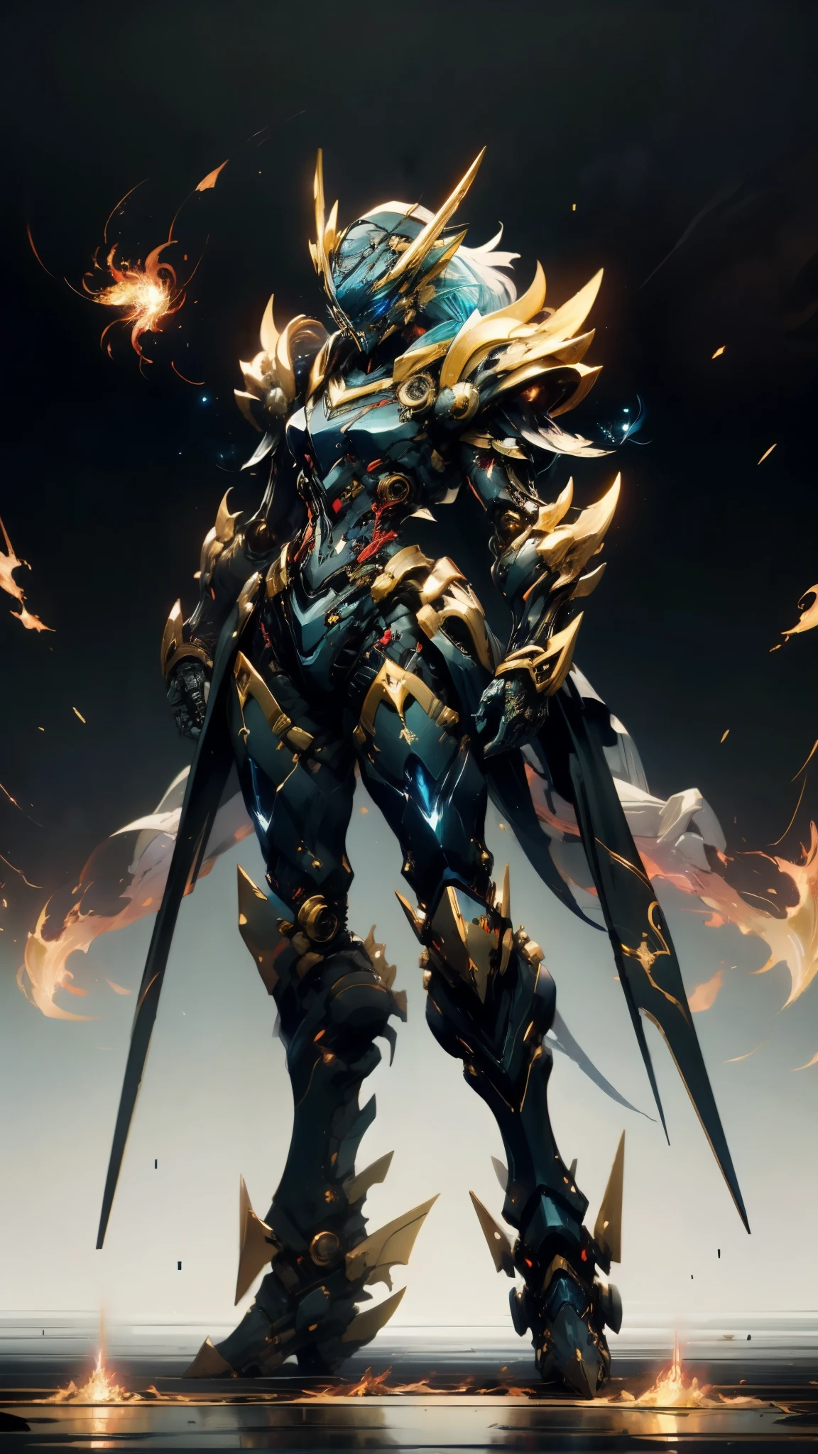 A woman adorned in fantasy-style full-body armor, a crown-concept fully enclosed helmet that unveils only her eyes, a composite layered chest plate, fully encompassing shoulder and hand guards, a lightweight waist armor, form-fitting shin guards, the overall design is heavy-duty yet flexible, (the armor gleams with a golden glow, complemented by red and blue accents), exhibiting a noble aura, she floats above a fantasy-surreal high-tech city, this character embodies a finely crafted fantasy-surreal style armored hero in anime style, exquisite and mature manga art style, (mixture of Queen bee and Spider concept Armor, plasma), ((Element, elegant, goddess, femminine:1.5)), metallic, high definition, best quality, highres, ultra-detailed, ultra-fine painting, extremely delicate, professional, anatomically correct, symmetrical face, extremely detailed eyes and face, high quality eyes, creativity, RAW photo, UHD, 32k, Natural light, cinematic lighting, masterpiece-anatomy-perfect, masterpiece:1.5