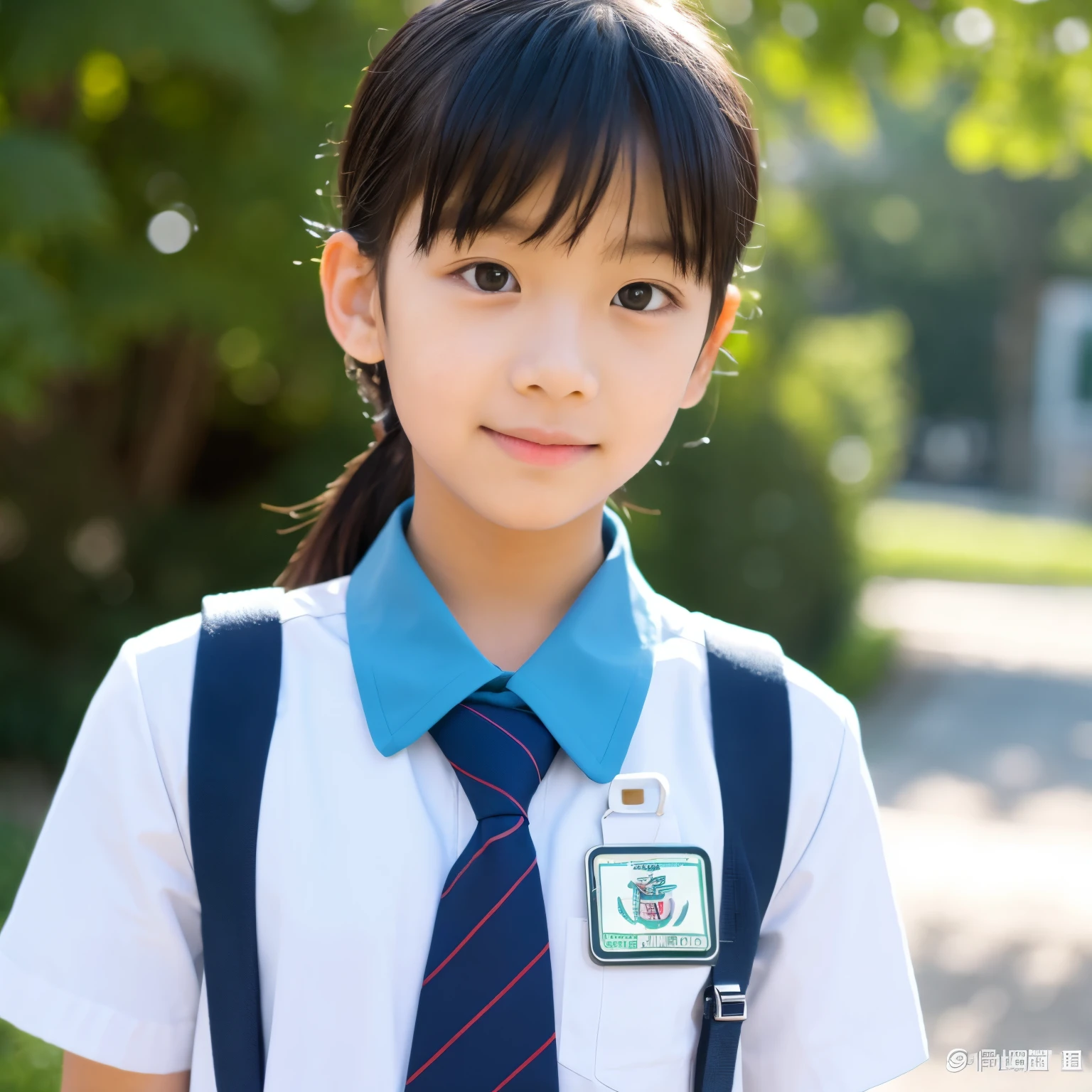 、wearing school uniform,Name tag on chest