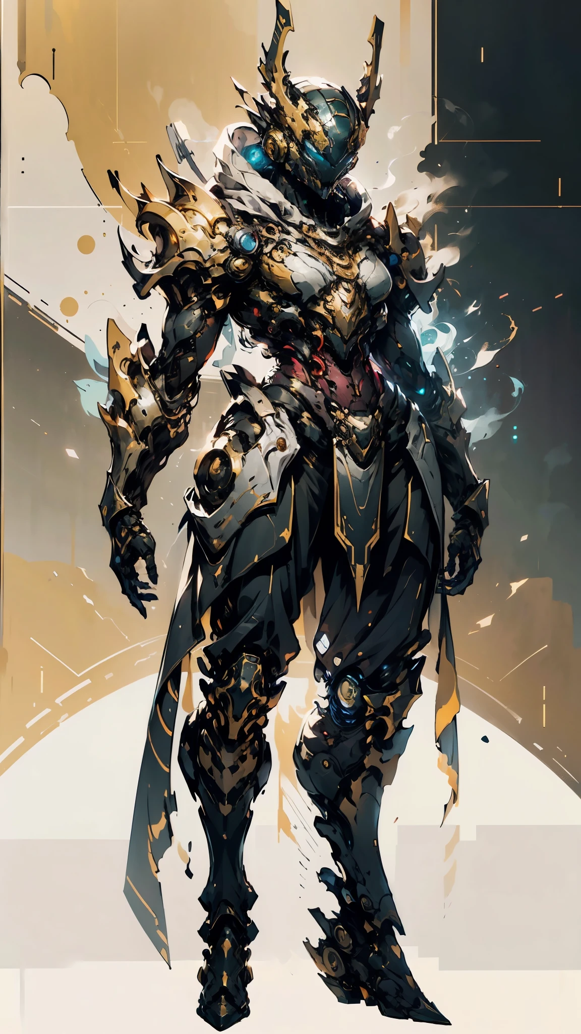 A woman adorned in fantasy-style full-body armor, a crown-concept fully enclosed helmet that unveils only her eyes, a composite layered chest plate, fully encompassing shoulder and hand guards, a lightweight waist armor, form-fitting shin guards, the overall design is heavy-duty yet flexible, (the armor gleams with a golden glow, complemented by red and blue accents), exhibiting a noble aura, she floats above a fantasy-surreal high-tech city, this character embodies a finely crafted fantasy-surreal style armored hero in anime style, exquisite and mature manga art style, (mixture of Queen bee and Spider concept Armor, plasma), ((Element, elegant, goddess, femminine:1.5)), metallic, high definition, best quality, highres, ultra-detailed, ultra-fine painting, extremely delicate, professional, anatomically correct, symmetrical face, extremely detailed eyes and face, high quality eyes, creativity, RAW photo, UHD, 32k, Natural light, cinematic lighting, masterpiece-anatomy-perfect, masterpiece:1.5