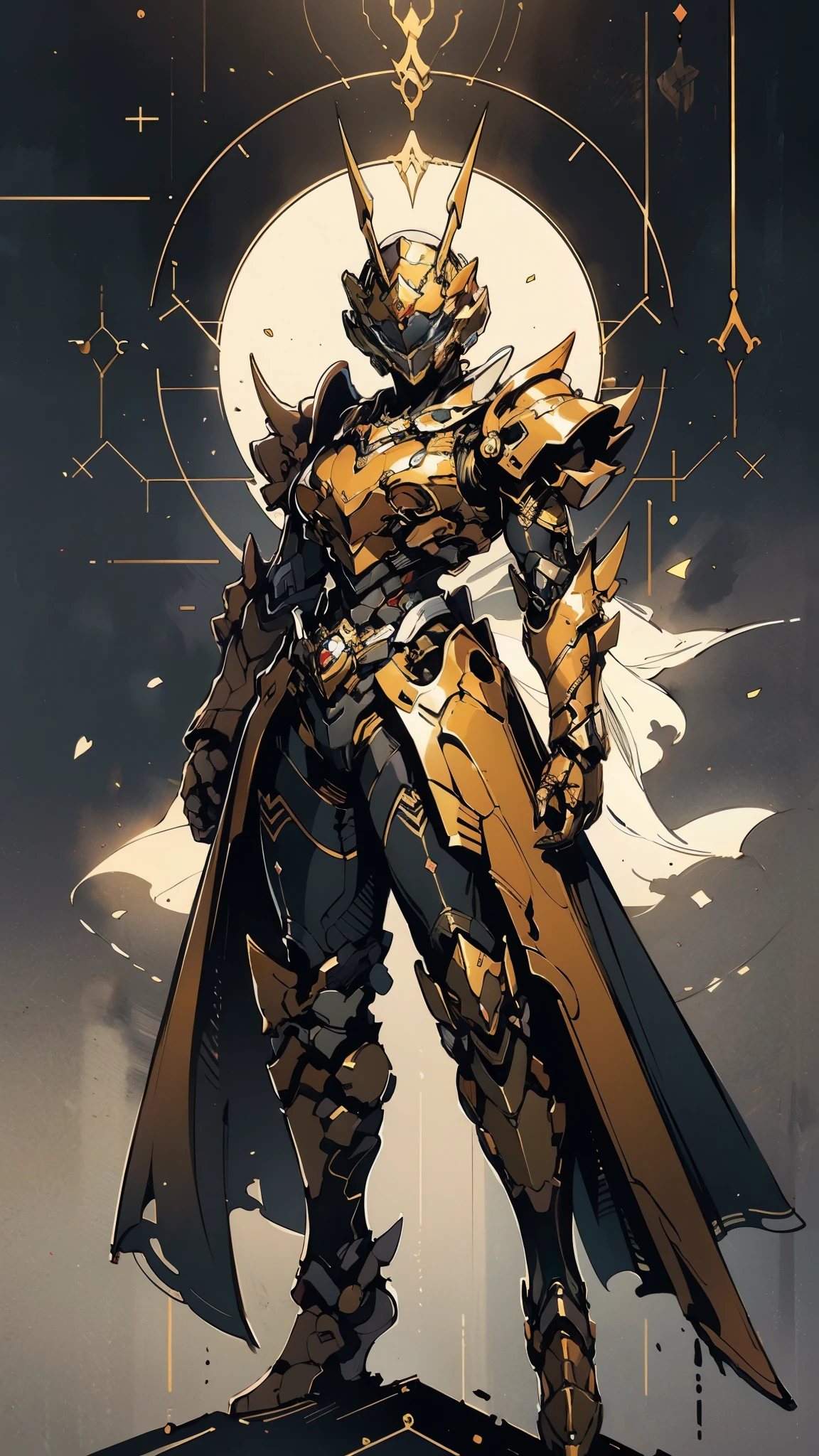 A woman adorned in fantasy-style full-body armor, a crown-concept fully enclosed helmet that unveils only her eyes, a composite layered chest plate, fully encompassing shoulder and hand guards, a lightweight waist armor, form-fitting shin guards, the overall design is heavy-duty yet flexible, (the armor gleams with a golden glow, complemented by red and blue accents), exhibiting a noble aura, she floats above a fantasy-surreal high-tech city, this character embodies a finely crafted fantasy-surreal style armored hero in anime style, exquisite and mature manga art style, (mixture of Queen bee and Spider concept Armor, plasma), ((Element, elegant, goddess, femminine:1.5)), metallic, high definition, best quality, highres, ultra-detailed, ultra-fine painting, extremely delicate, professional, anatomically correct, symmetrical face, extremely detailed eyes and face, high quality eyes, creativity, RAW photo, UHD, 32k, Natural light, cinematic lighting, masterpiece-anatomy-perfect, masterpiece:1.5